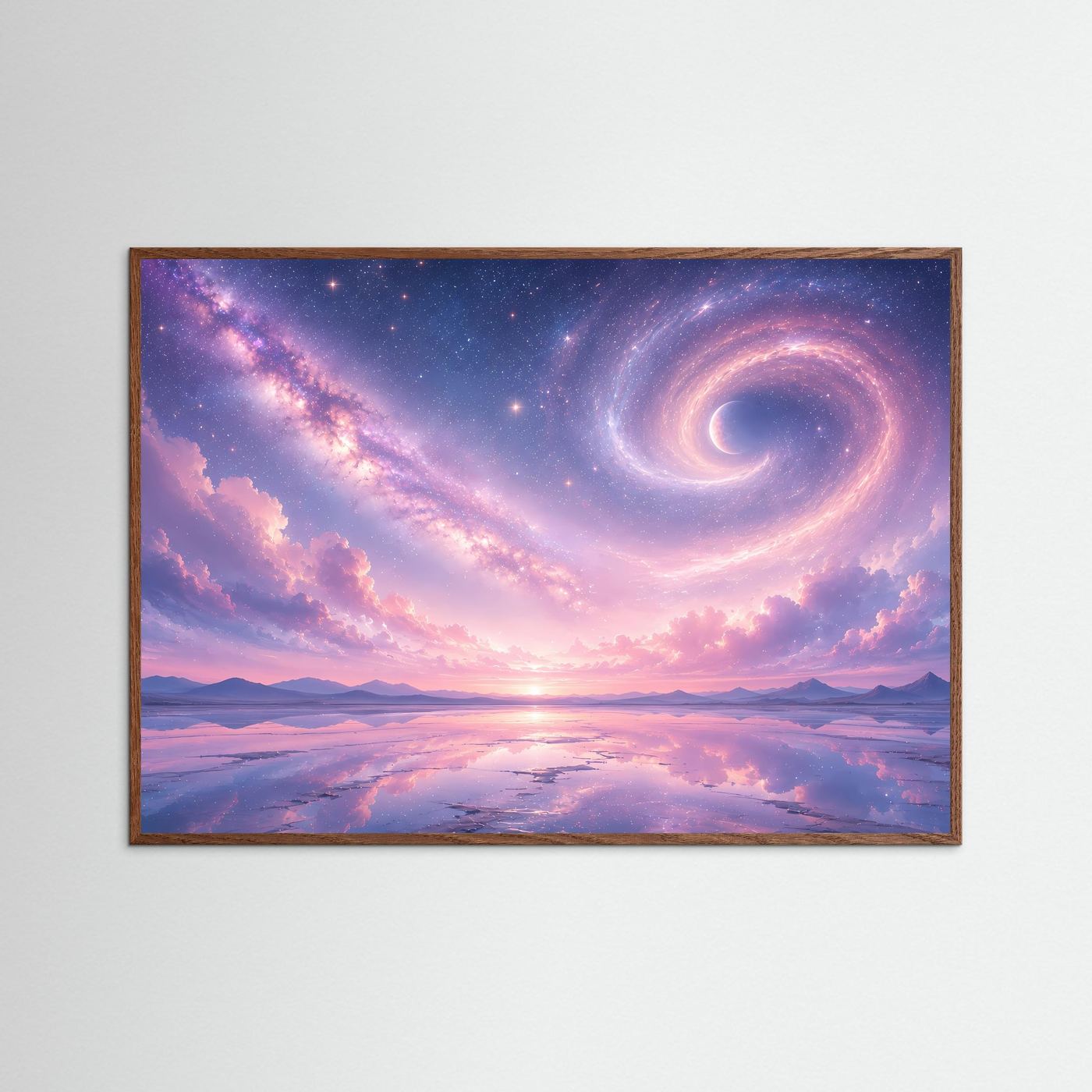 Pastell Galaxie Poster | Magischer Sternenhimmel mit Spiralnebel | Traumhafte Kosmos Wandkunst in Rosa & Lavendel