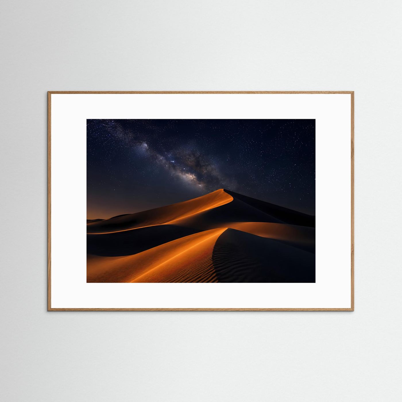 Wüste bei Nacht Poster Querformat | Sanddünen & Sternenhimmel Milchstraße