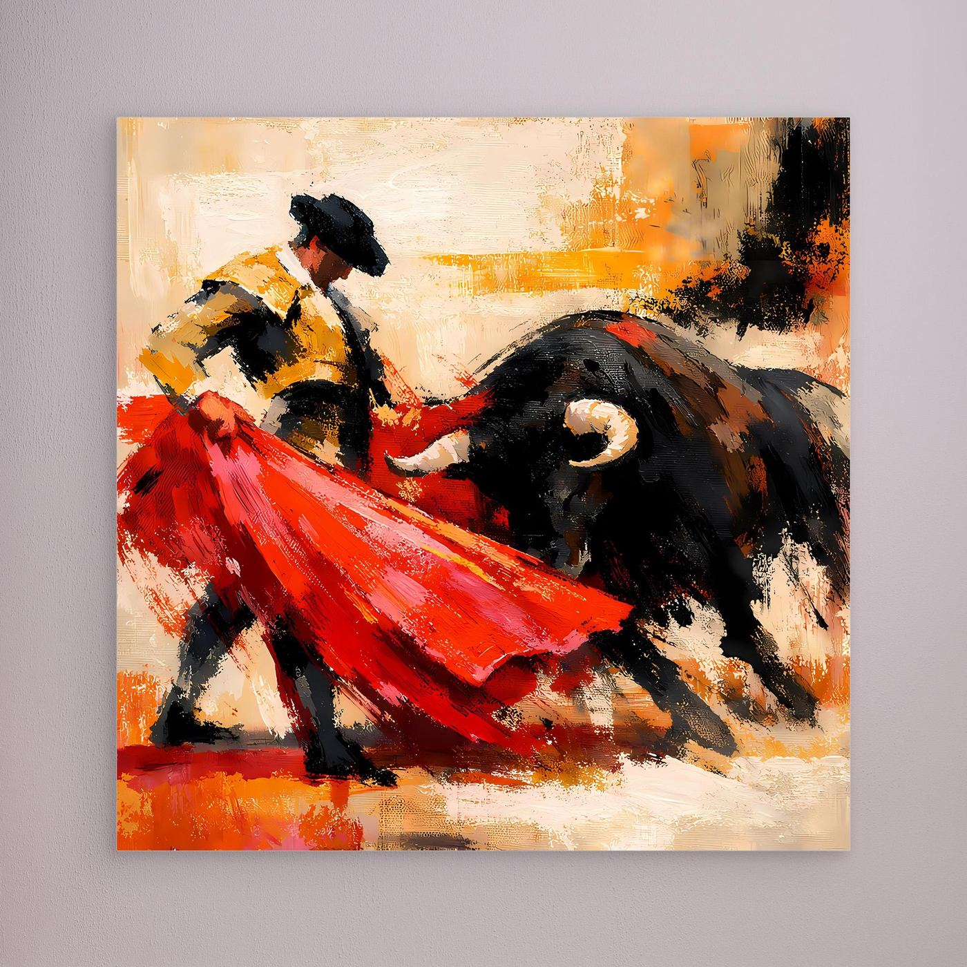 Premium Leinwand Matador und Stier Abstrakt | Modernes Kunst Poster Spanien Wandbild