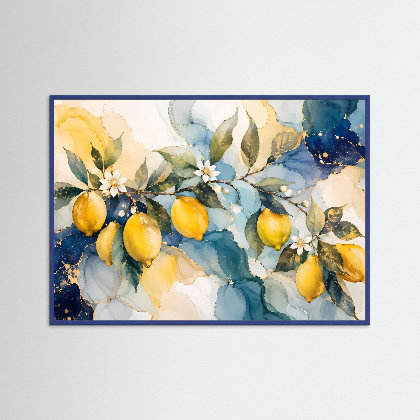 Zitronenzweige Poster | Mediterrane Zitronen Wandkunst | Botanische Alkohol Ink Kunst | Moderne Küche Leinwand | Italienisches Citrus Bild
