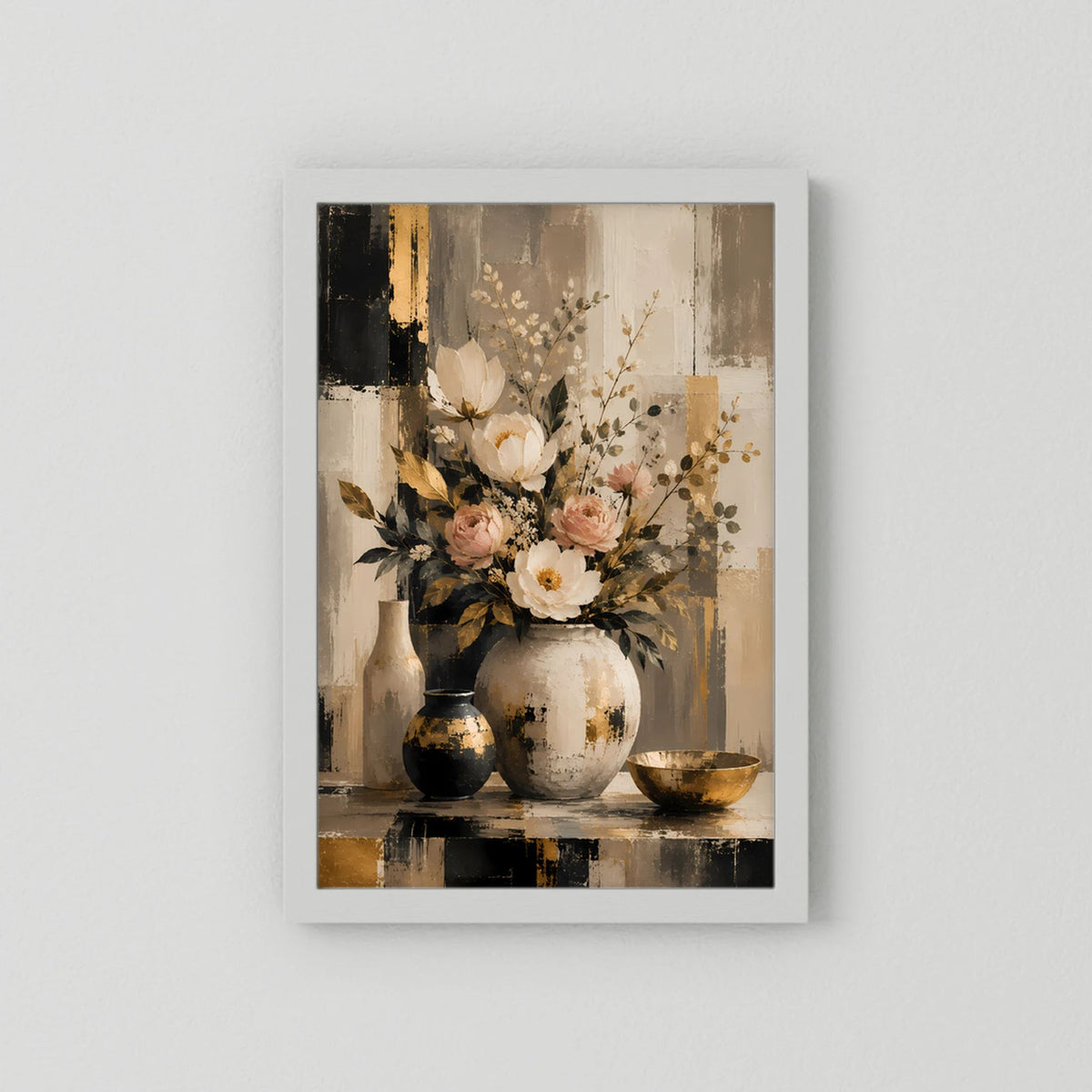 Eleganter Blumenstrauß | Creme Rosa Gold Stillleben | Poster Hochformat