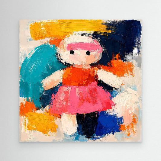 Abstract doll wall canvas with colorful geometric strokes, no frame