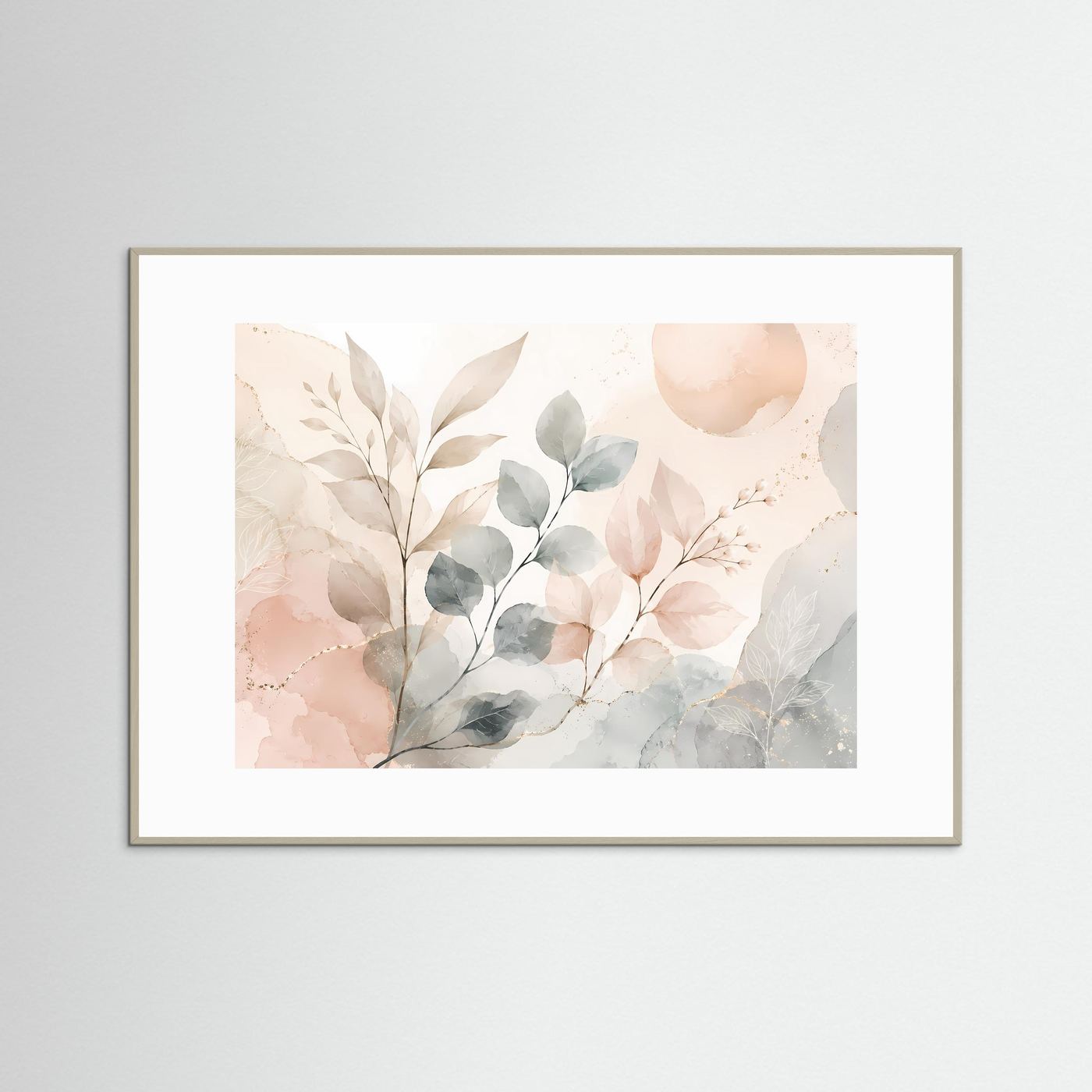 Botanische Aquarell Blätter Poster | Pastell Pflanzen Wandkunst | Minimalistische Botanical Art | Beige Salbeigrün Leinwand | Modernes Naturbild