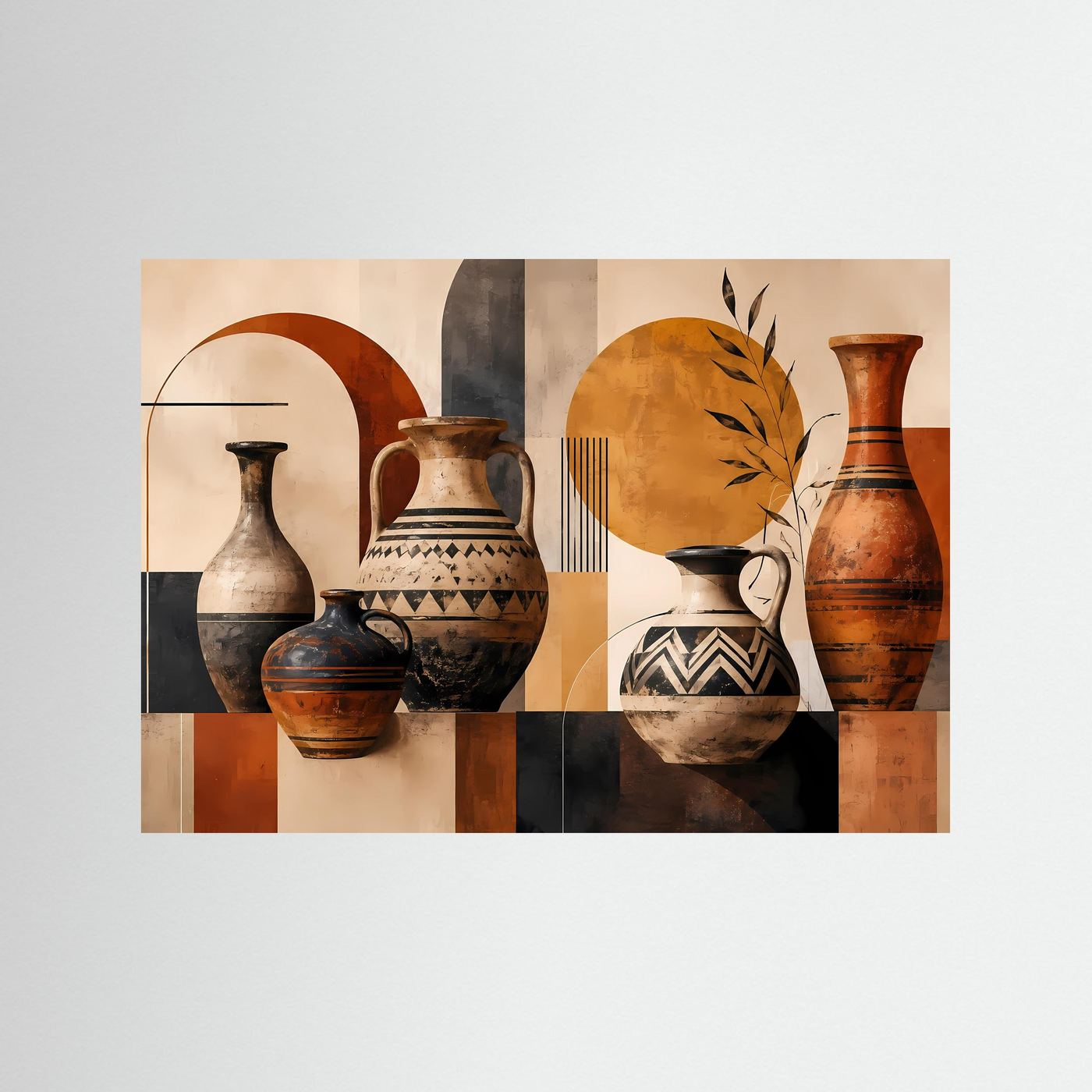 Antike Vasen in Terrakotta & Erdtönen | Abstrakte Boho Kunst Poster Querformat