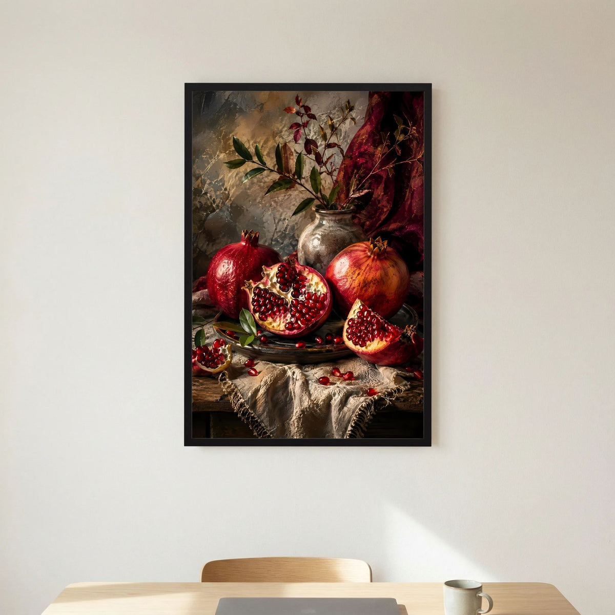 Granatäpfel Stillleben | Edle Früchte in Rubinrot und Gold | Poster Hochformat