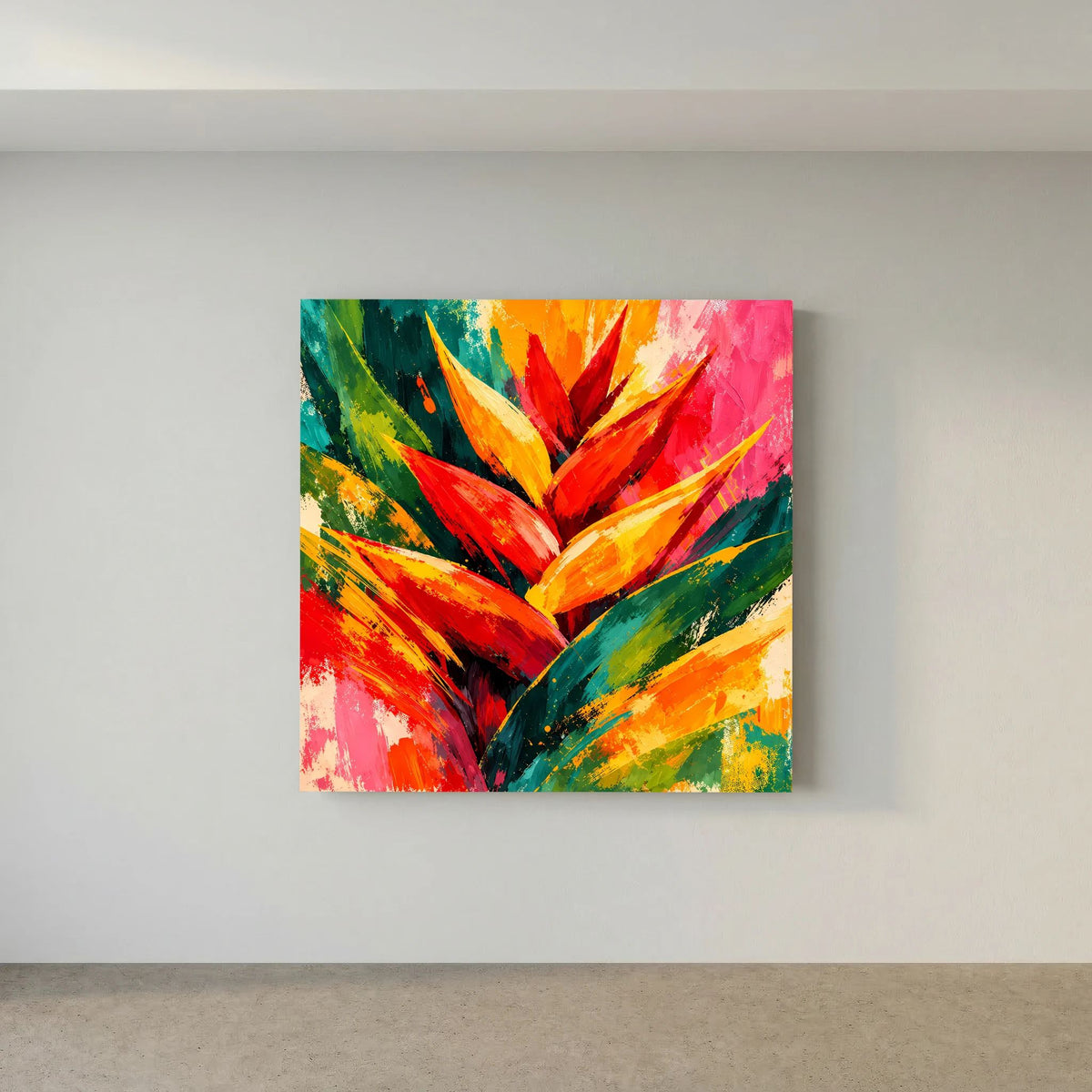 Leinwand Abstrakte Helikonie Blüte | Modernes Tropen Wandbild Bunt Exotisch