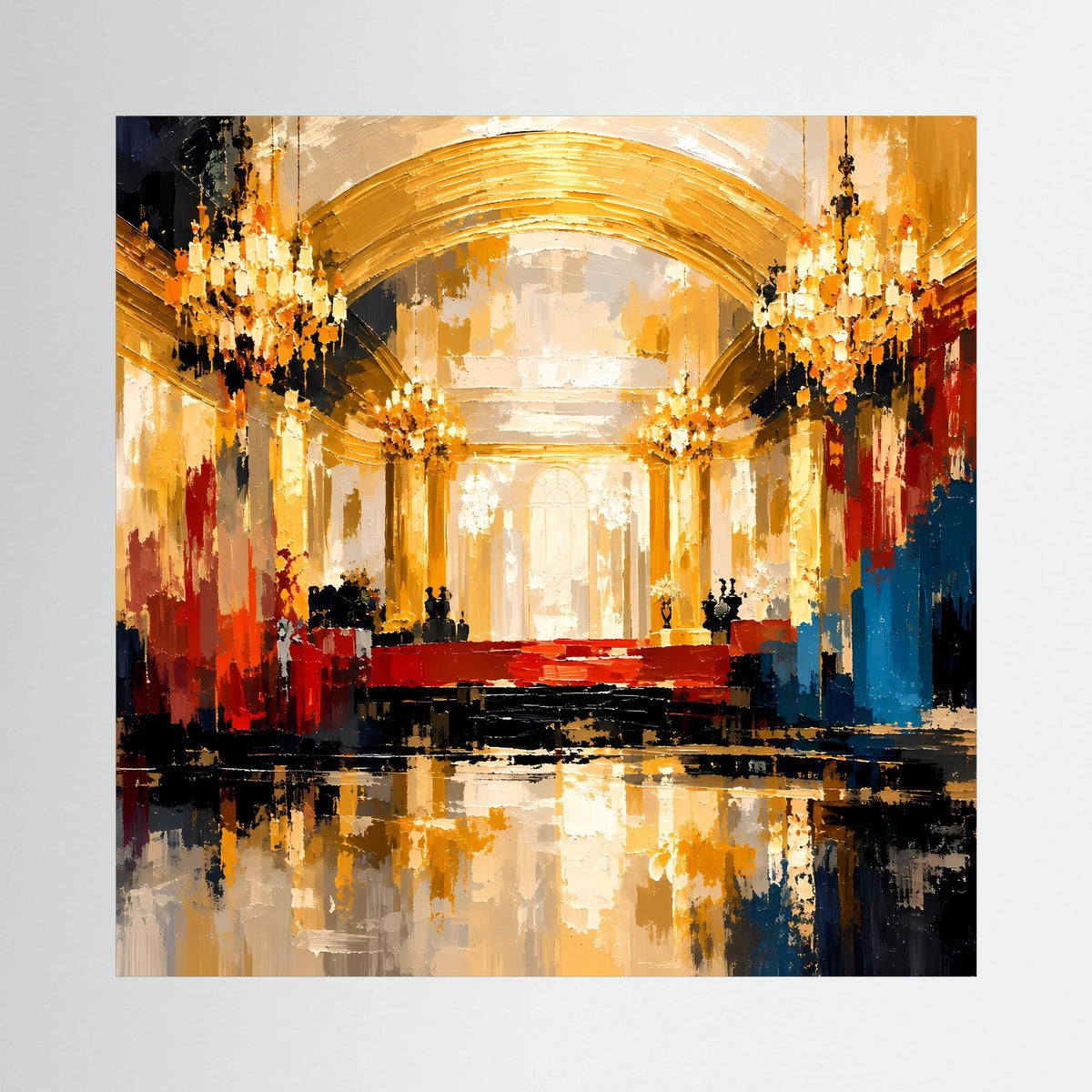Leinwand Abstraktes Palast Saal Gemälde | Modernes Elegantes Wandbild Ballsaal Gold Rot