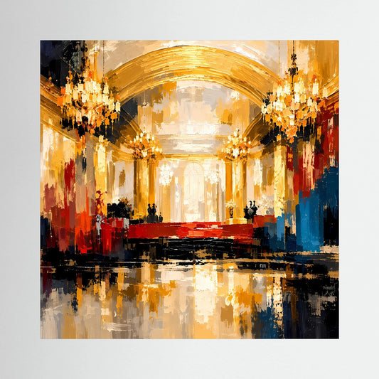 Leinwand Abstraktes Palast Saal Gemälde | Modernes Elegantes Wandbild Ballsaal Gold Rot