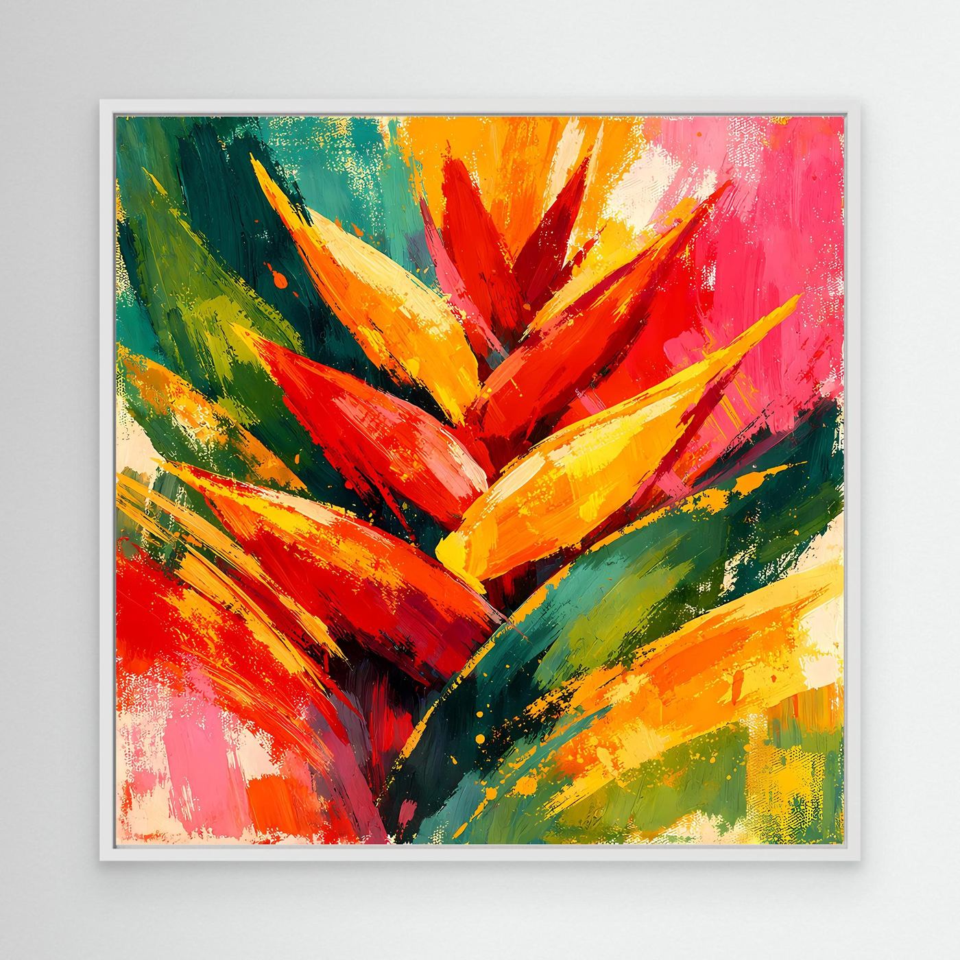 Leinwand Abstrakte Helikonie Blüte | Modernes Tropen Wandbild Bunt Exotisch