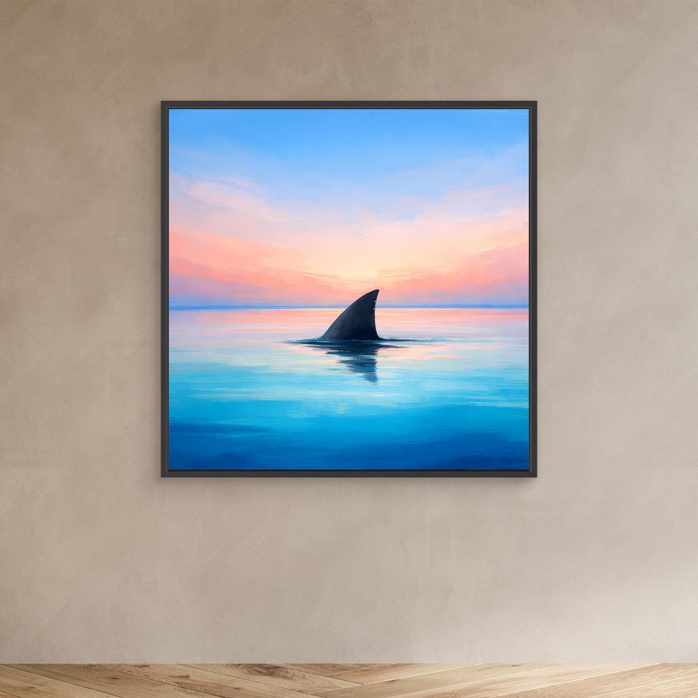 Leinwand Mystische Haifischflosse im Abendrot | Abstraktes Ozean Wandbild