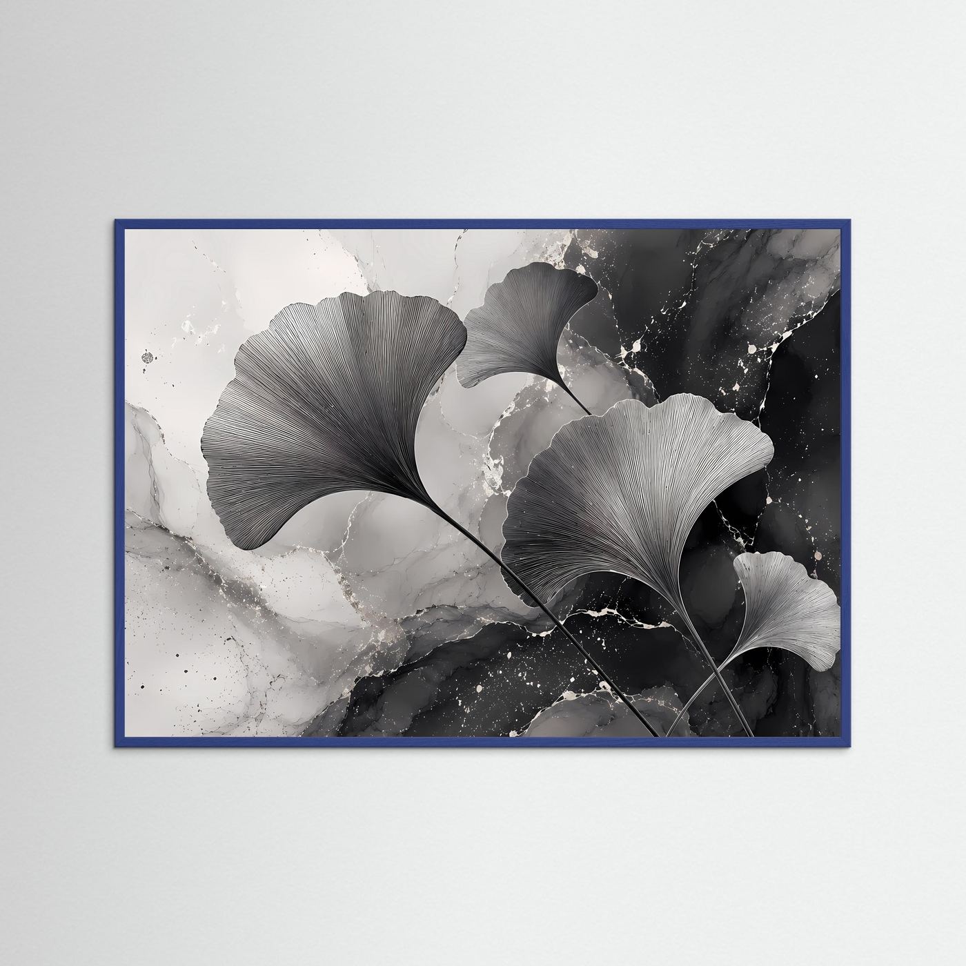 Ginkgo-Blätter Schwarz-Weiß | Modernes Botanisches Wandbild im minimalistischen Stil
