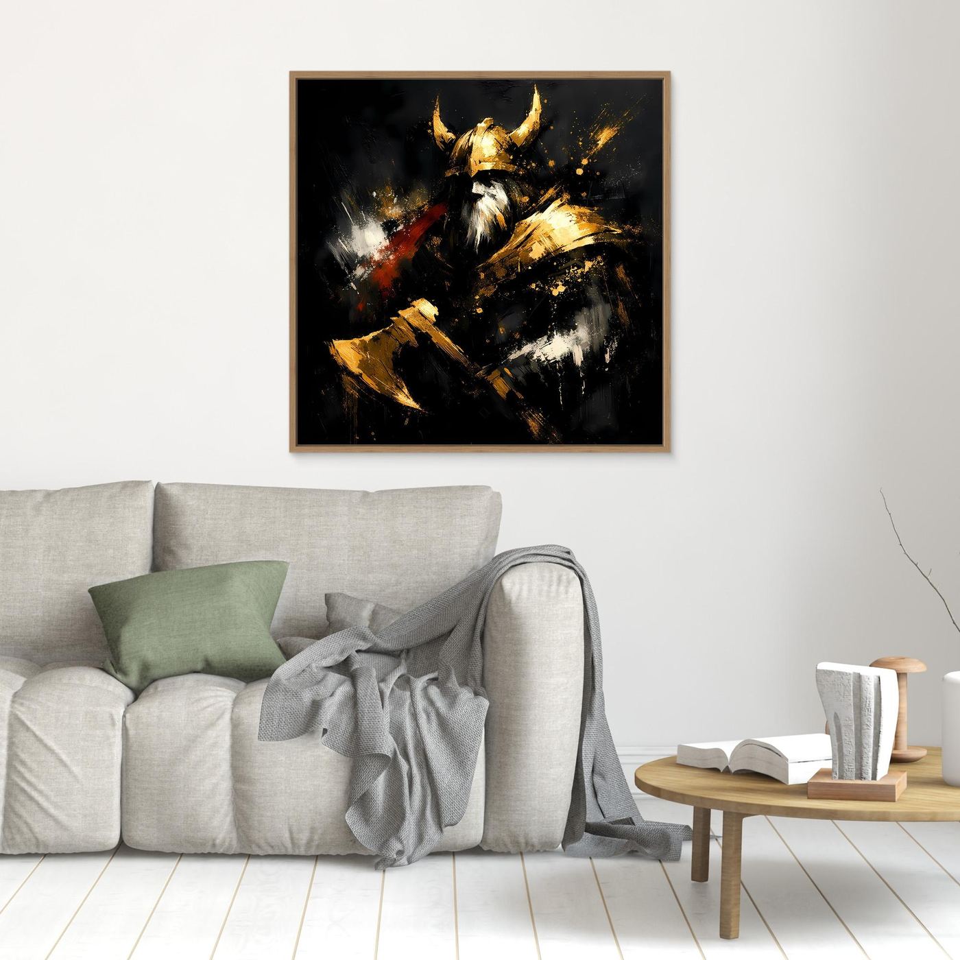 Leinwand Goldener Wikinger Krieger | Abstraktes Nordmann Wandbild Modern