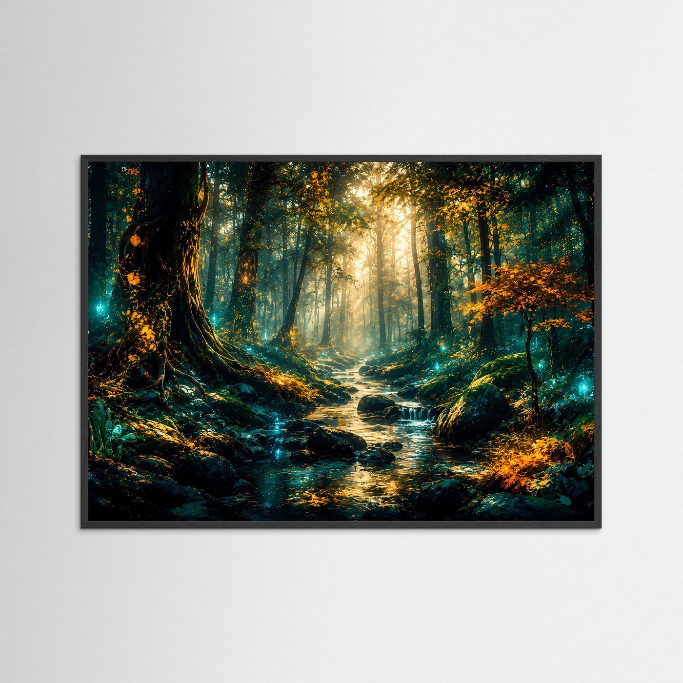 Mystischer Wald Poster | Magischer Wald Bach Wandbild | Fantasy Naturkunst | Moderne Fine Art | Luxus Landschaft Leinwand