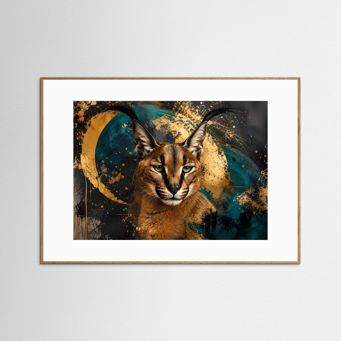 Majestätischer Caracal | Edles Wildkatzen Kunstposter mit Gold- und Türkis-Akzenten