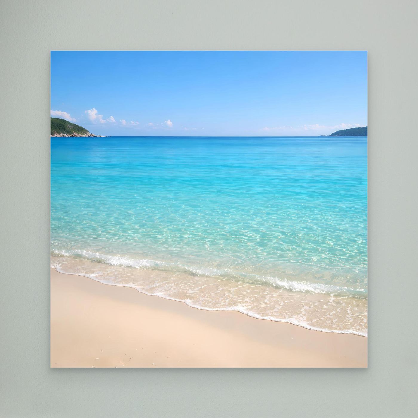 Leinwandbild Tropischer Strand mit türkisfarbenem Meer, ohne sichtbaren Rahmen