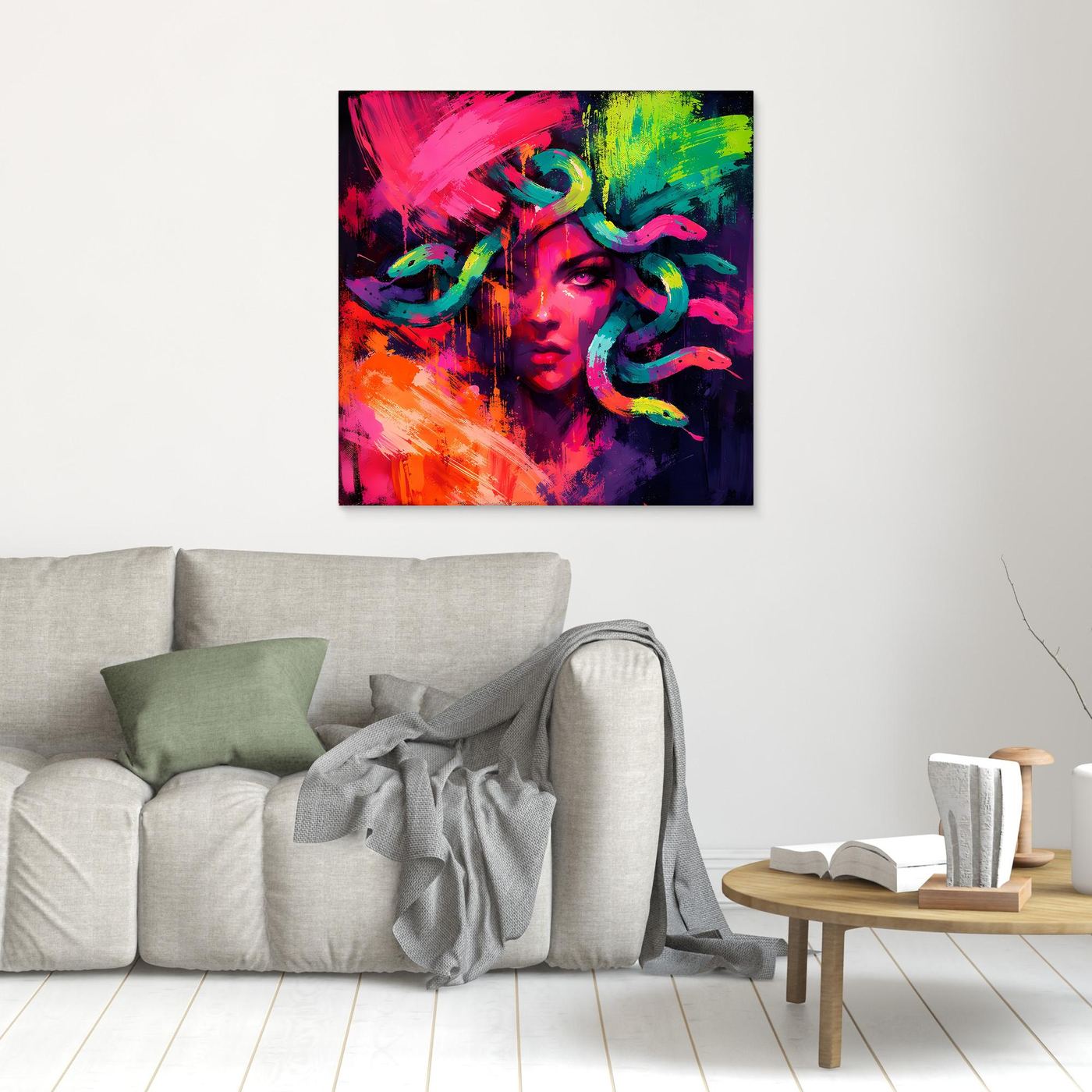 Leinwandbild Abstrakte Medusa im Neon-Stil | Moderner Mythos