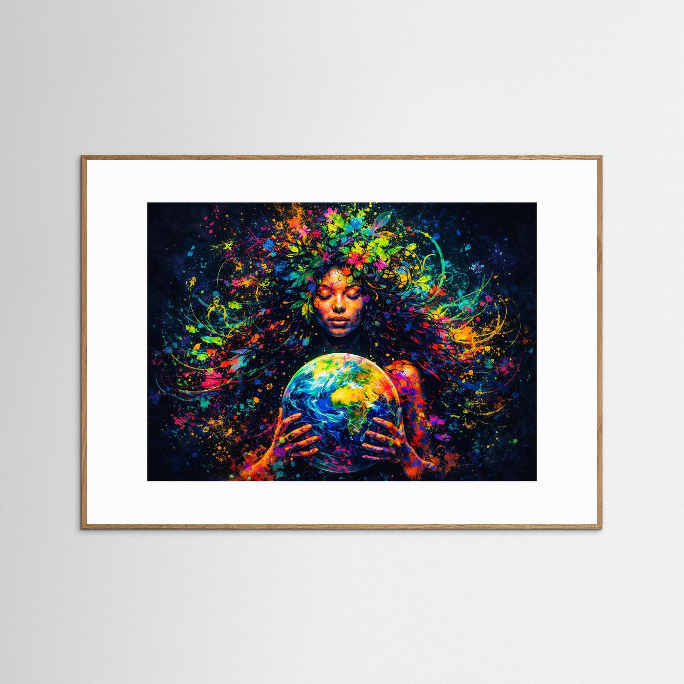 Mutter Erde Kunstmotiv mit Globus | Buntes Natur Göttin Wandbild & Poster Querformat