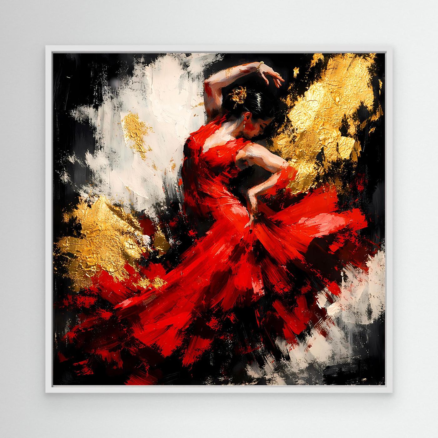 Leinwand Flamenco Tänzerin in Rot und Gold | Modernes Abstraktes Tanz Wandbild