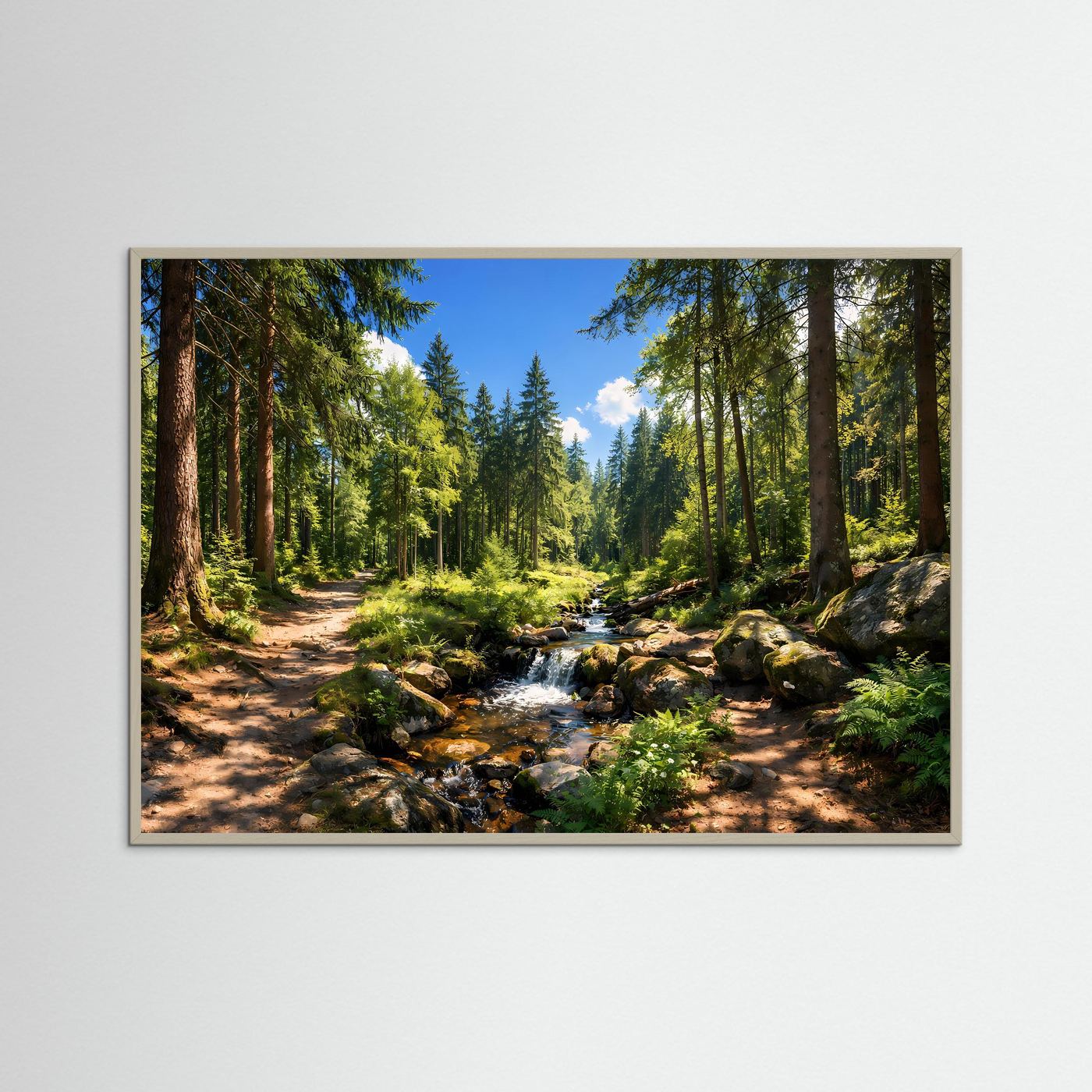 Idyllischer Waldfluss im Sonnenschein | Natur & Landschaft Poster Querformat