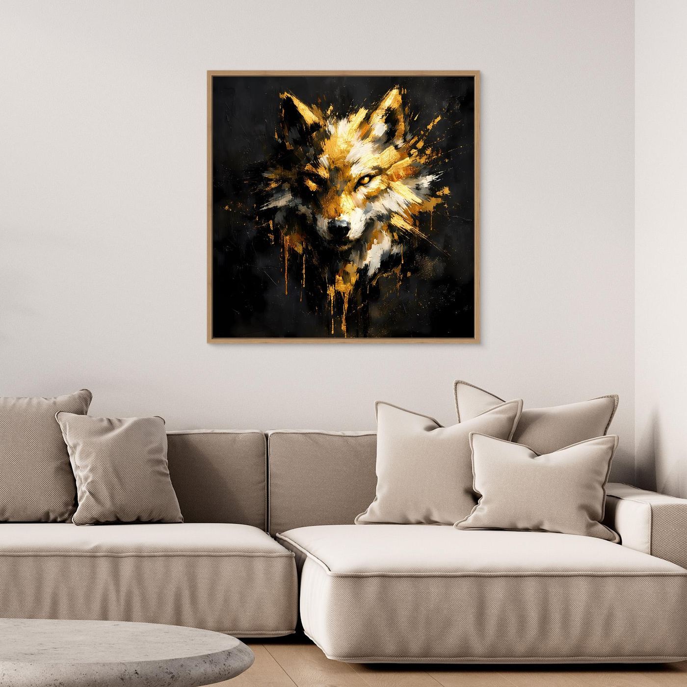 Leinwand Goldener Wolfskopf | Abstraktes Wildtier Wandbild Modern