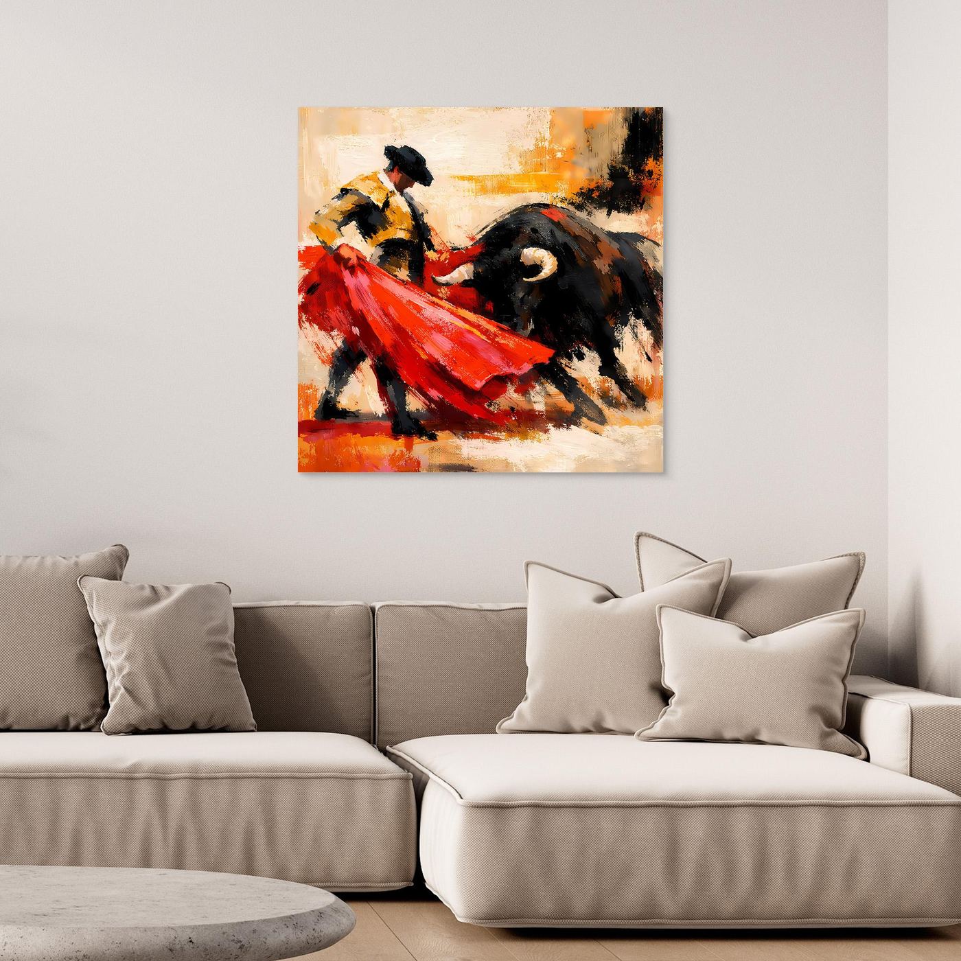 Premium Leinwand Matador und Stier Abstrakt | Modernes Kunst Poster Spanien Wandbild