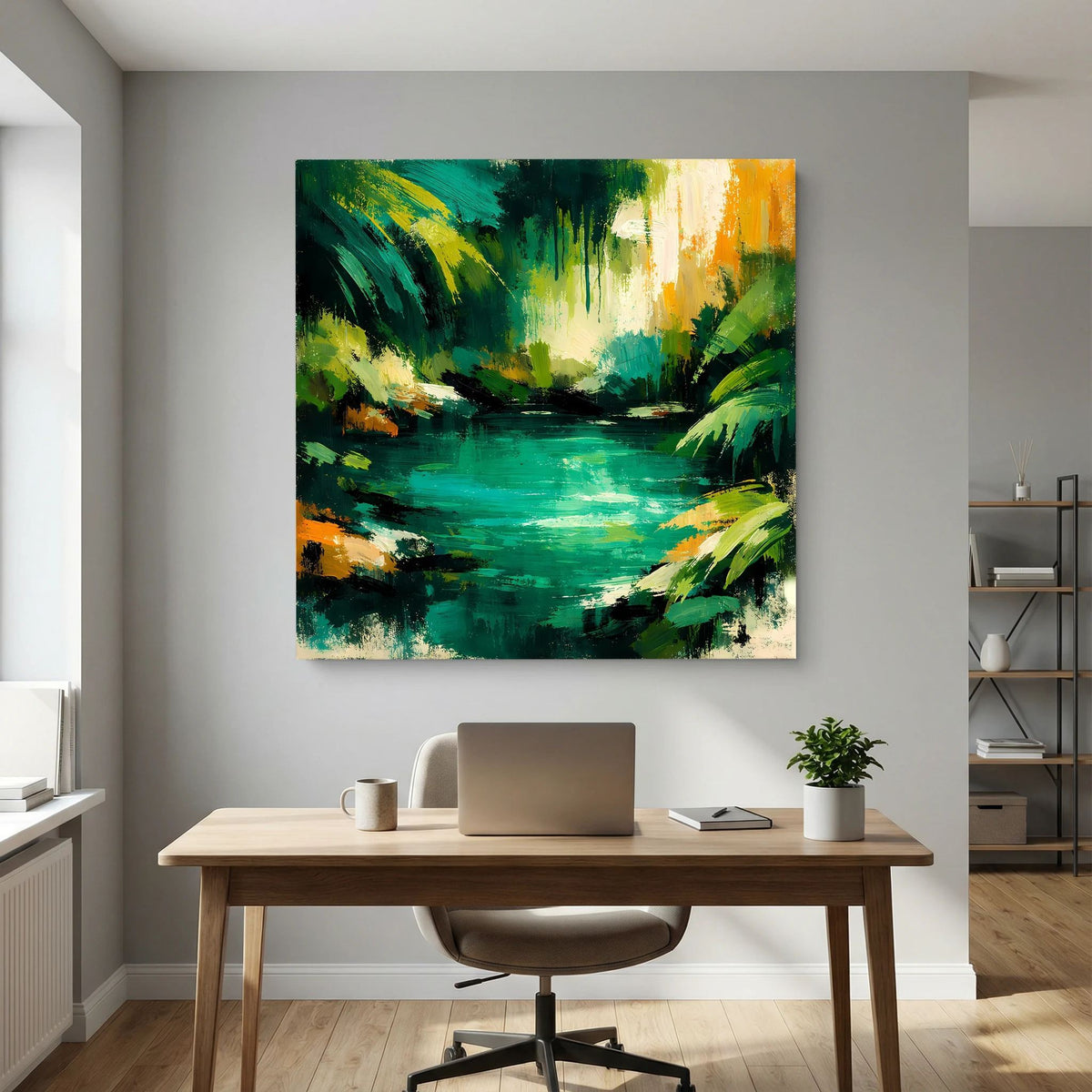 Leinwand Abstraktes Dschungelgewässer | Modernes Urwald Wandbild Smaragdgrün
