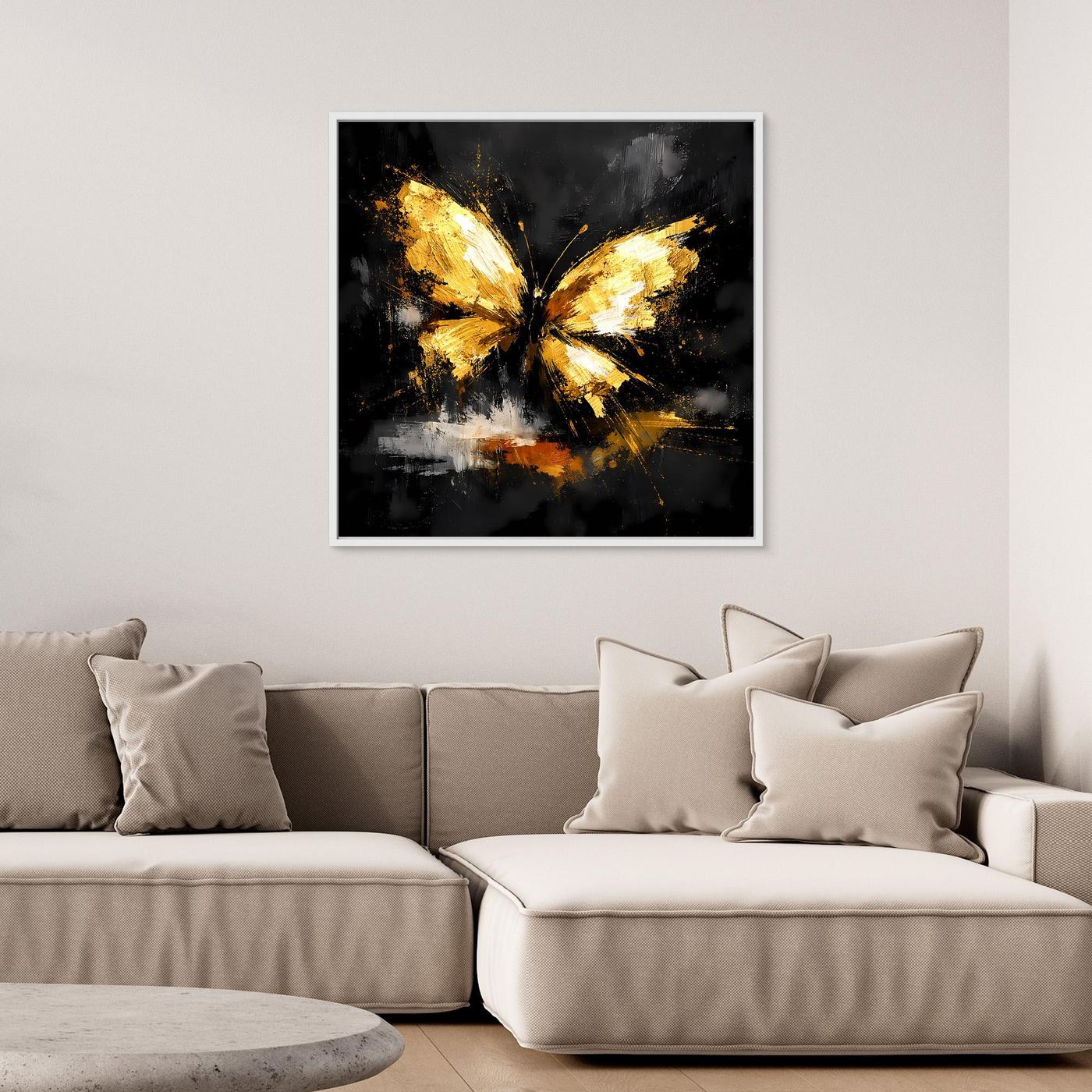 Leinwand Goldener Schmetterling Abstrakt | Modernes Insekten Wandbild Schwarz Gold