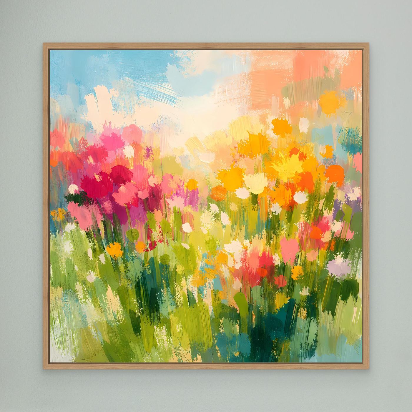 Leinwand Abstrakte Sommerwiese mit Wildblumen | Modernes Blumen Wandbild Bunt