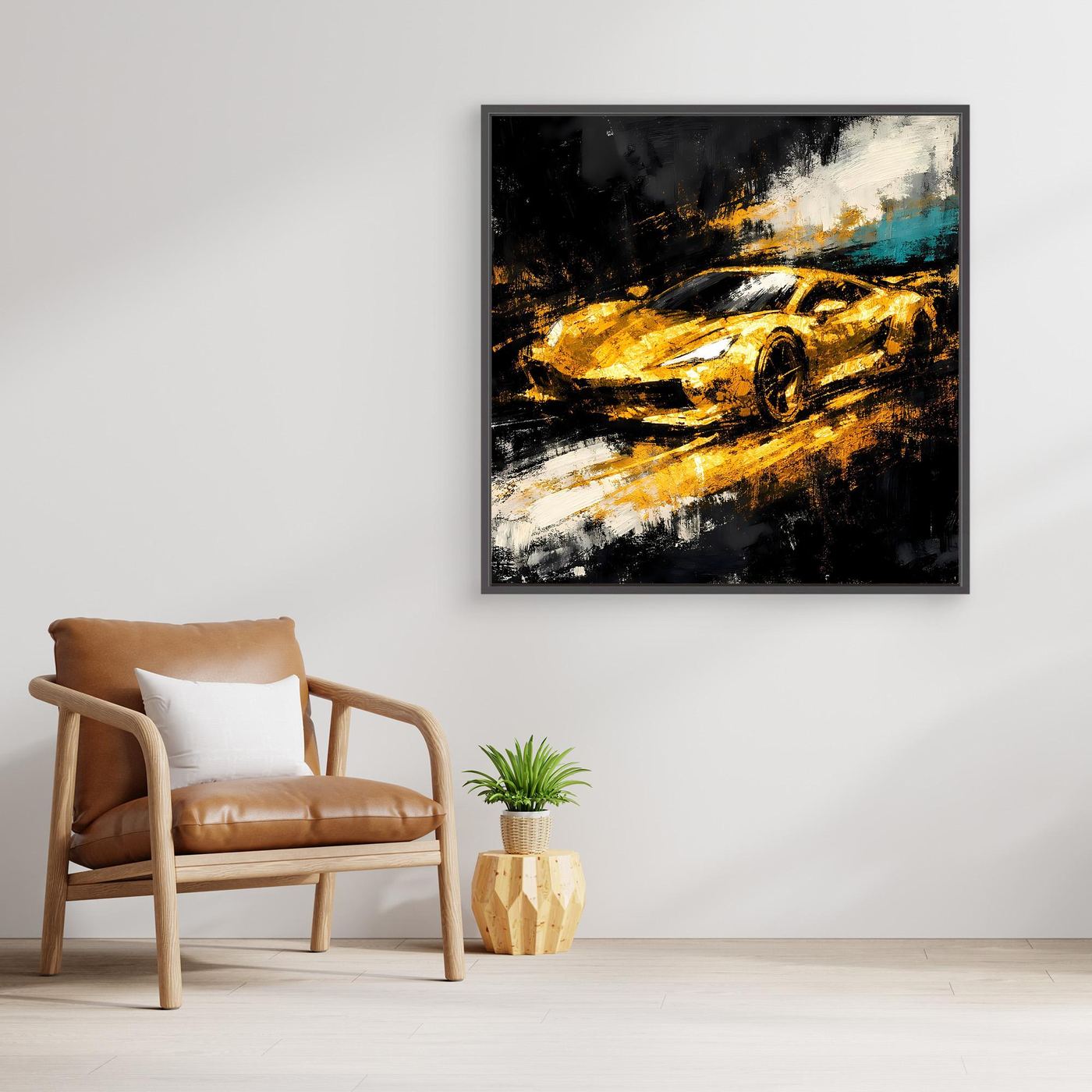 Leinwand Goldener Supersportwagen | Modernes Abstraktes Rennsport Wandbild