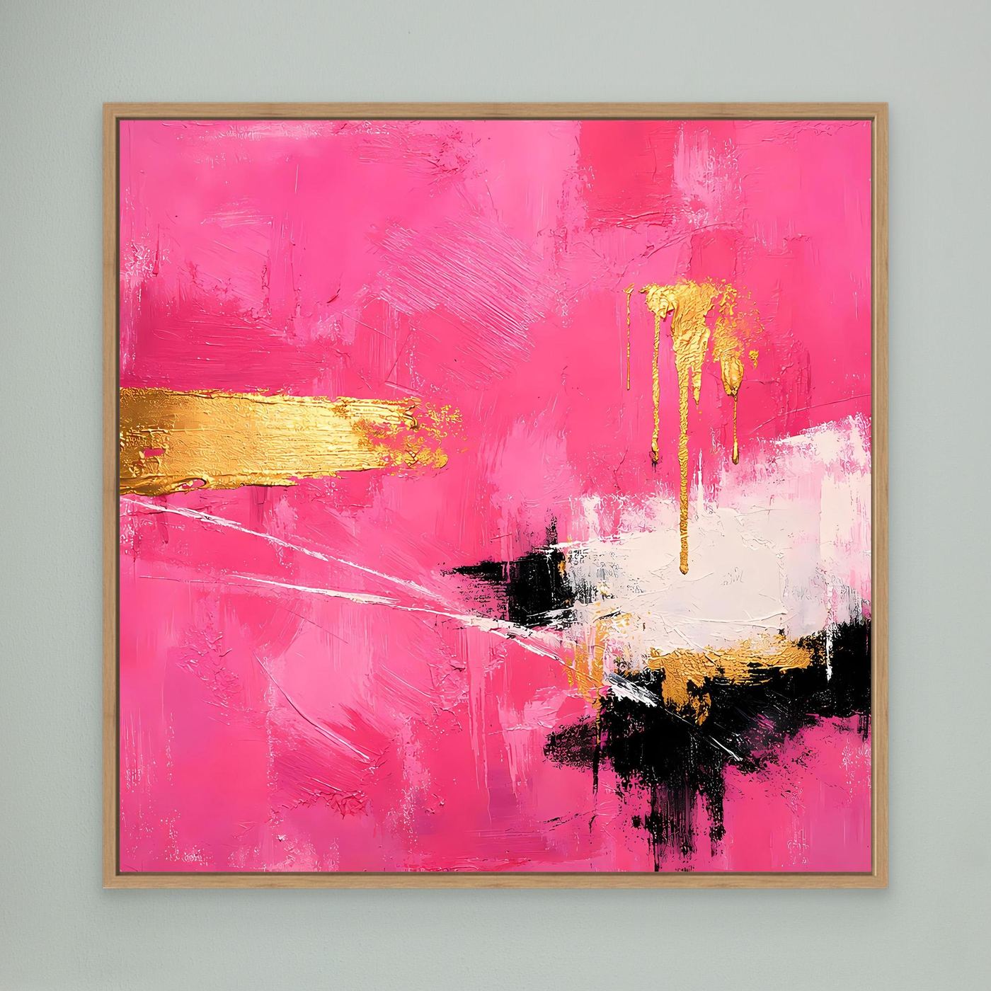 Leinwand Abstraktes Farbenspiel in Pink und Gold | Modernes Expressionistisches Wandbild