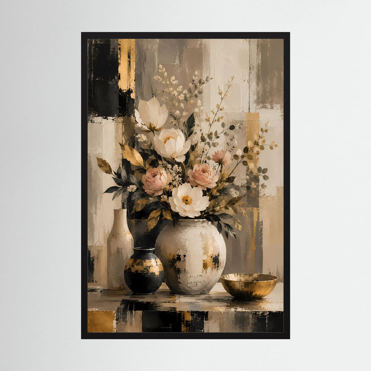 Eleganter Blumenstrauß | Creme Rosa Gold Stillleben | Poster Hochformat