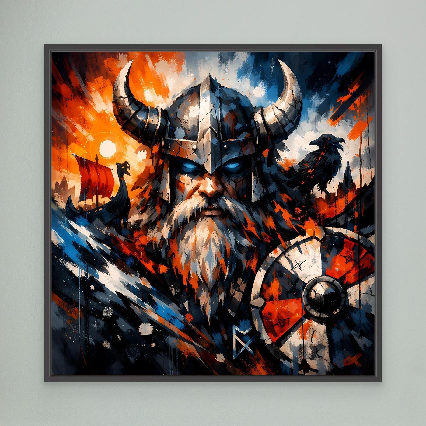 Leinwand Mythischer Wikinger-Krieger | Modernes Abstraktes Nordmann Wandbild