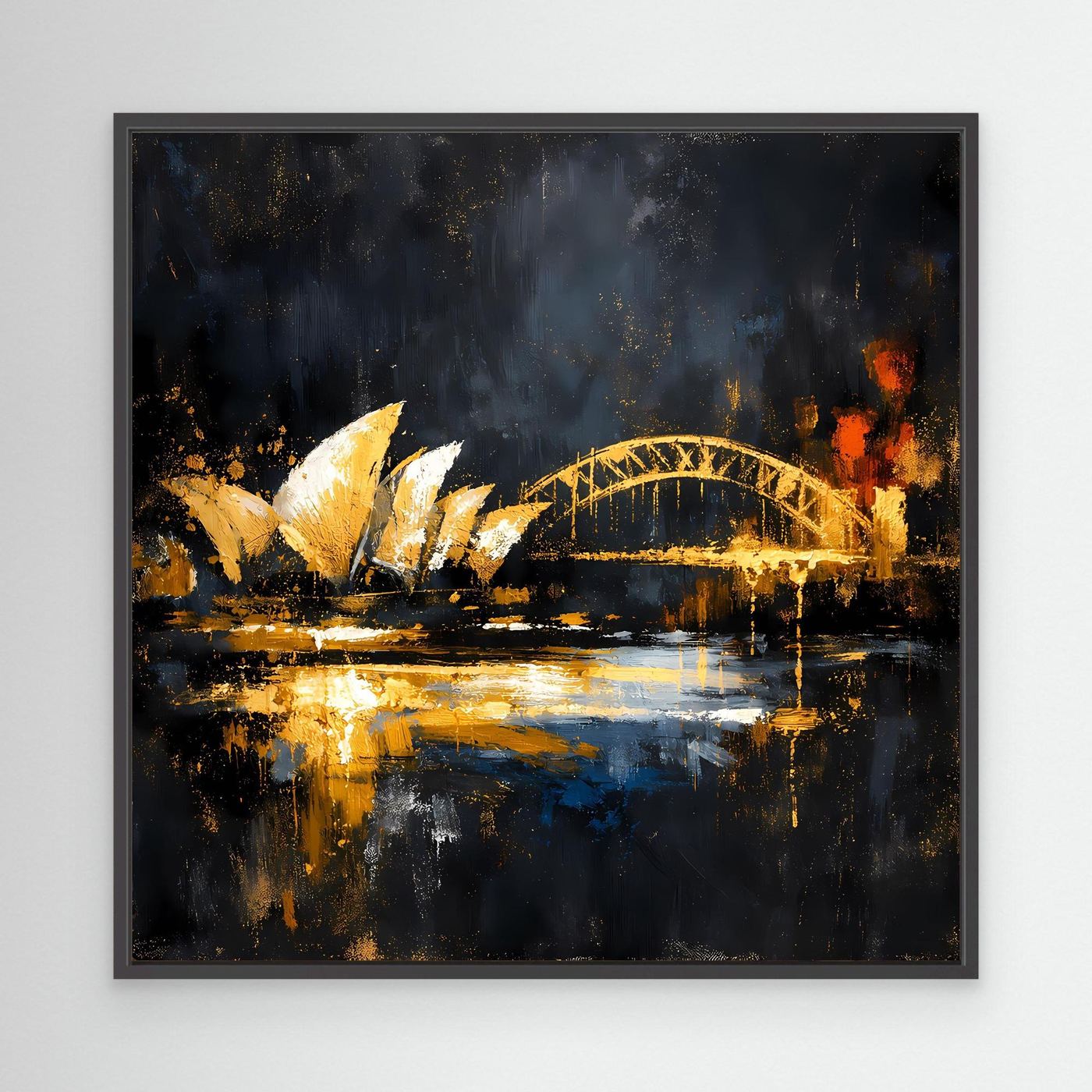 Leinwand Goldene Skyline von Sydney bei Nacht | Modernes Australien Wandbild