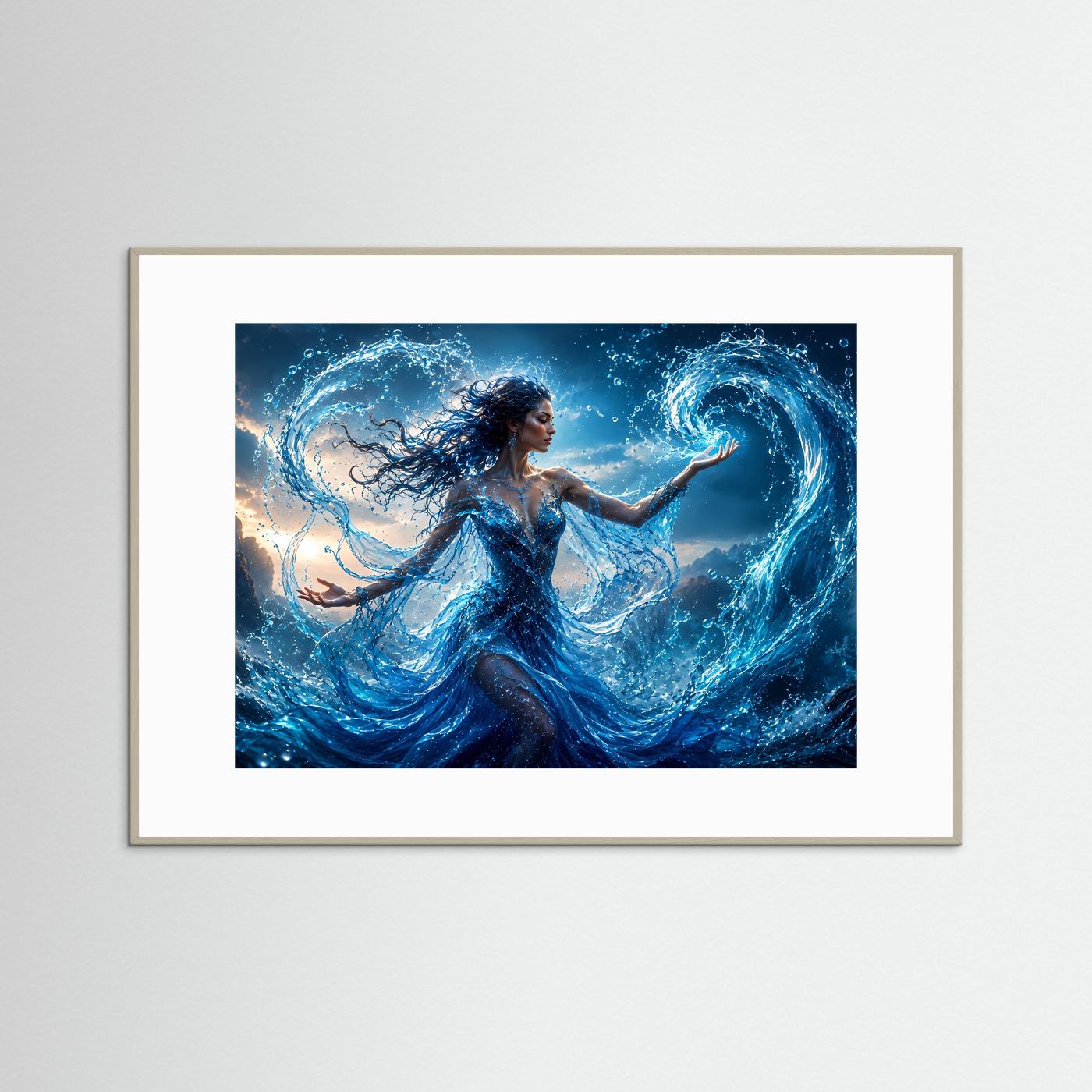 Wassermagierin Poster | Magische Wasserfrau Wandbild | Fantasy Wasserkunst | Mystische Elementar Magie | Fine Art Print