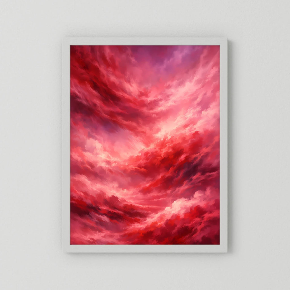 Hochformat-Poster mit rotem Wolkenhimmel, weißer Rahmen und Passepartout.
