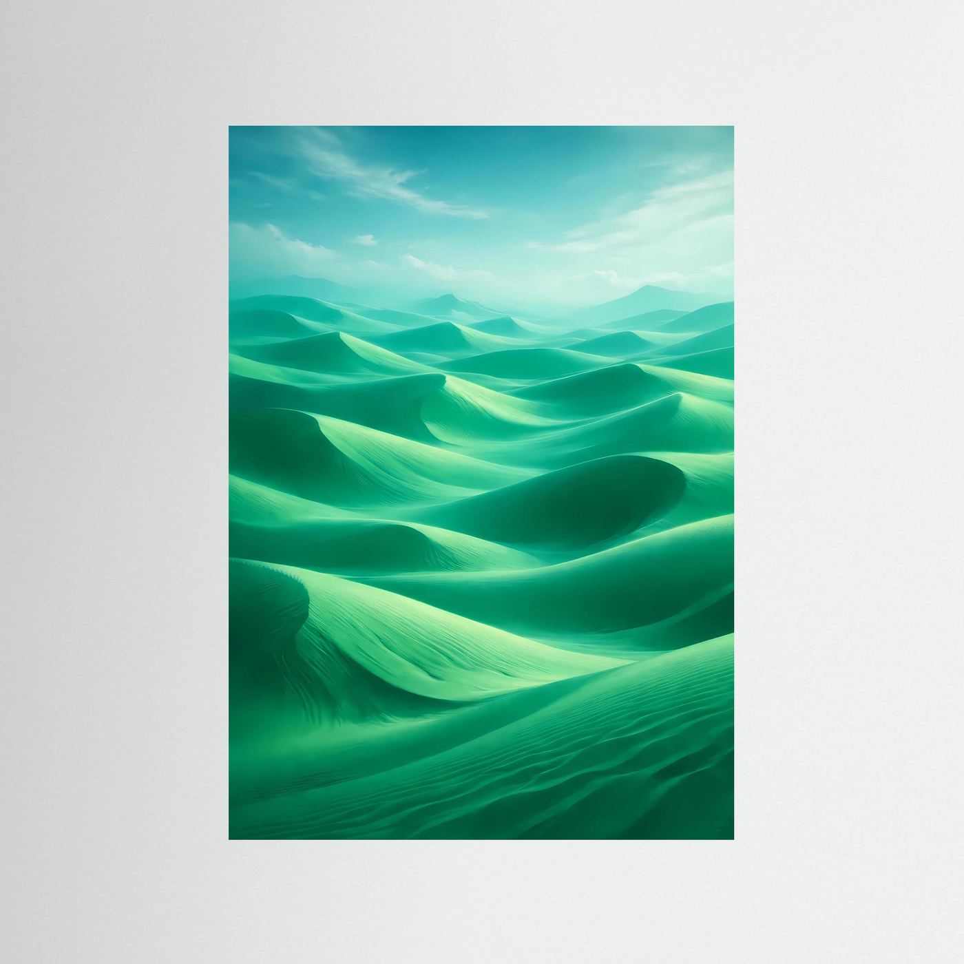 Abstraktes Dünen-Poster im Hochformat in Grün und Mint, ohne Rahmen