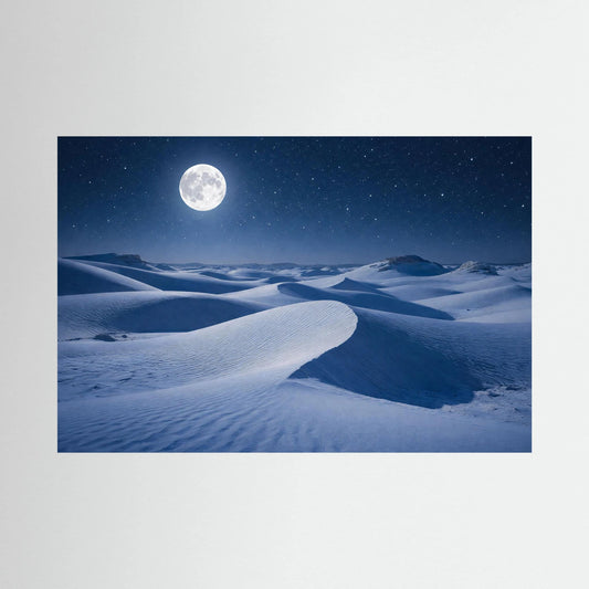 Wandbild-Poster im Querformat: Vollmond über Dünen im Sternenhimmel