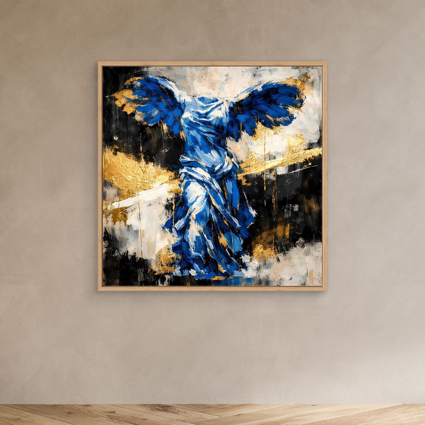 Leinwand Nike von Samothrake in Blau | Abstraktes Skulpturen Wandbild Gold