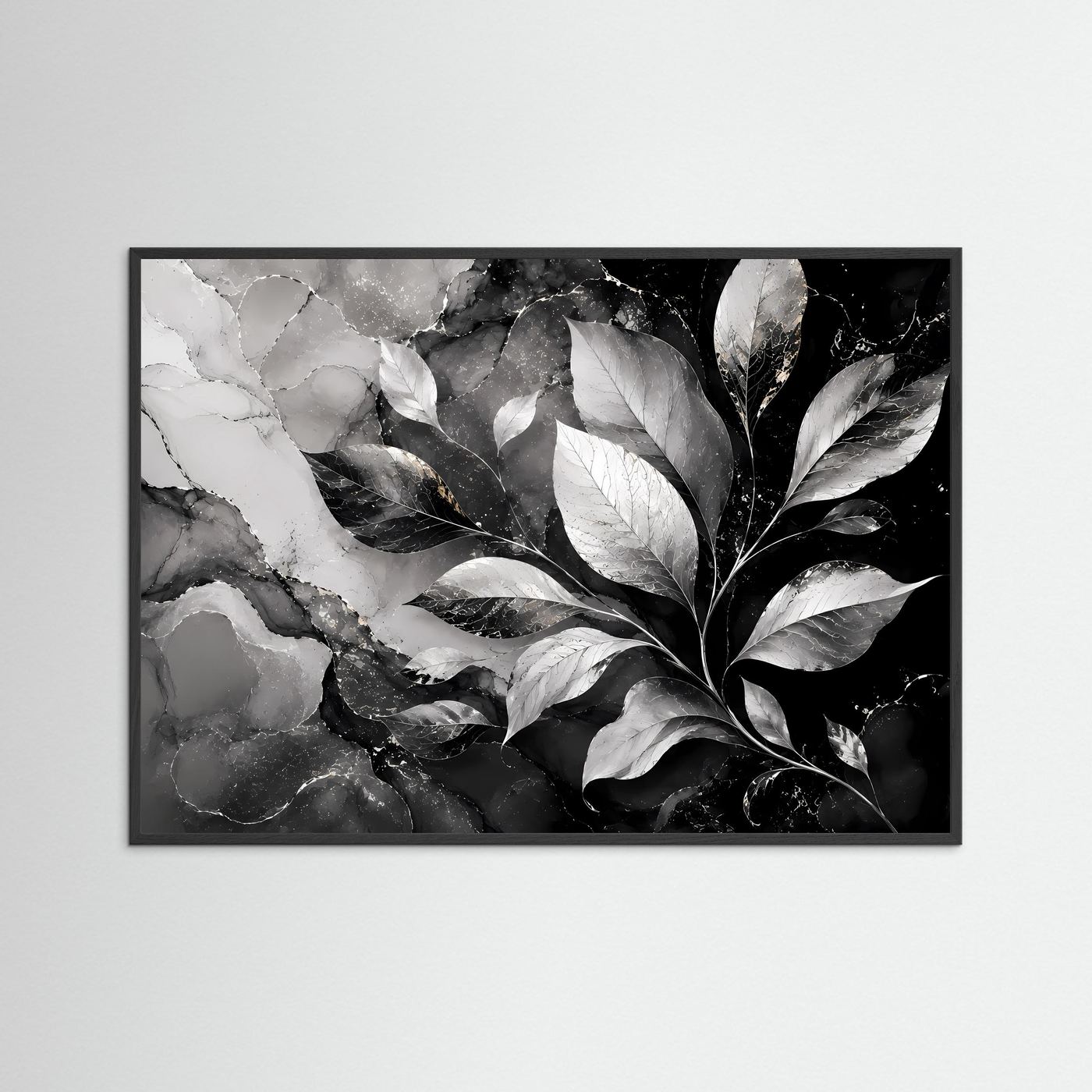 Schwarz Weiß Blätter Poster | Botanische Wandkunst | Abstrakte Natur Blätter Modernes Wandbild