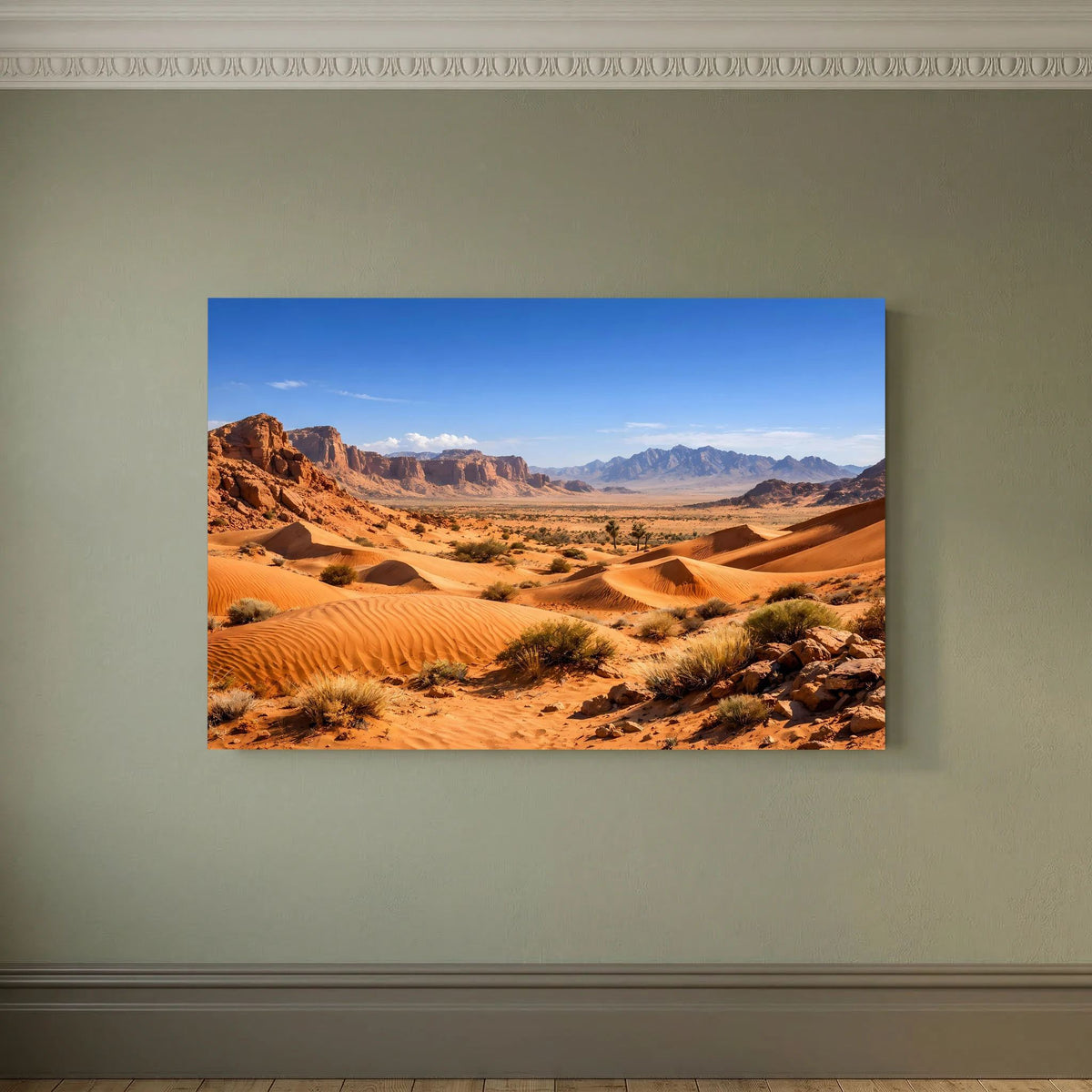 Poster mit Wüstenlandschaft und Sanddünen, rechteckig im Querformat