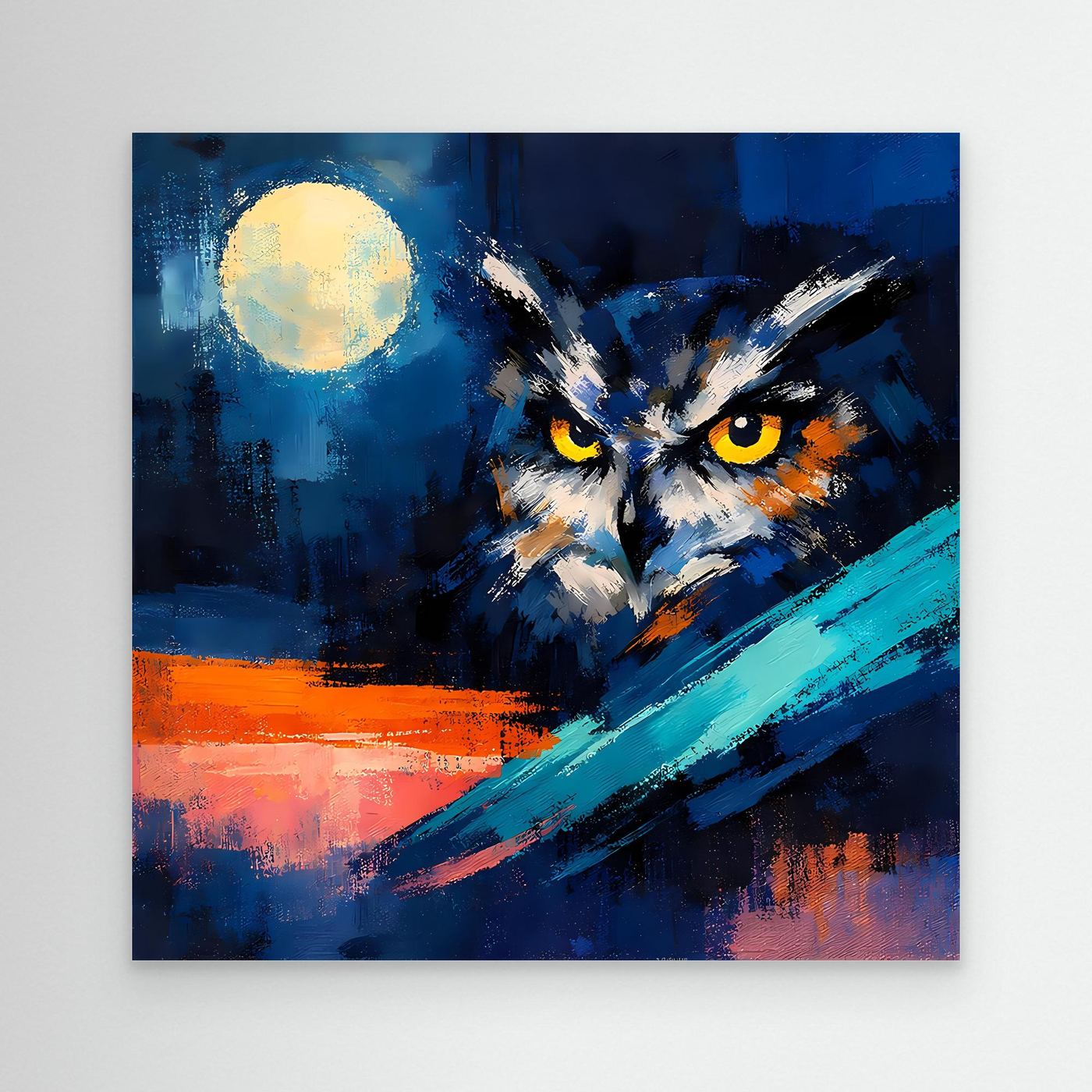 Premium Leinwand Mystische Eule bei Vollmond | Abstraktes Kunst Poster Modernes Nacht Wandbild