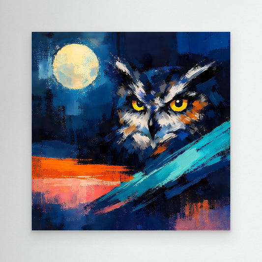 Premium Leinwand Mystische Eule bei Vollmond | Abstraktes Kunst Poster Modernes Nacht Wandbild