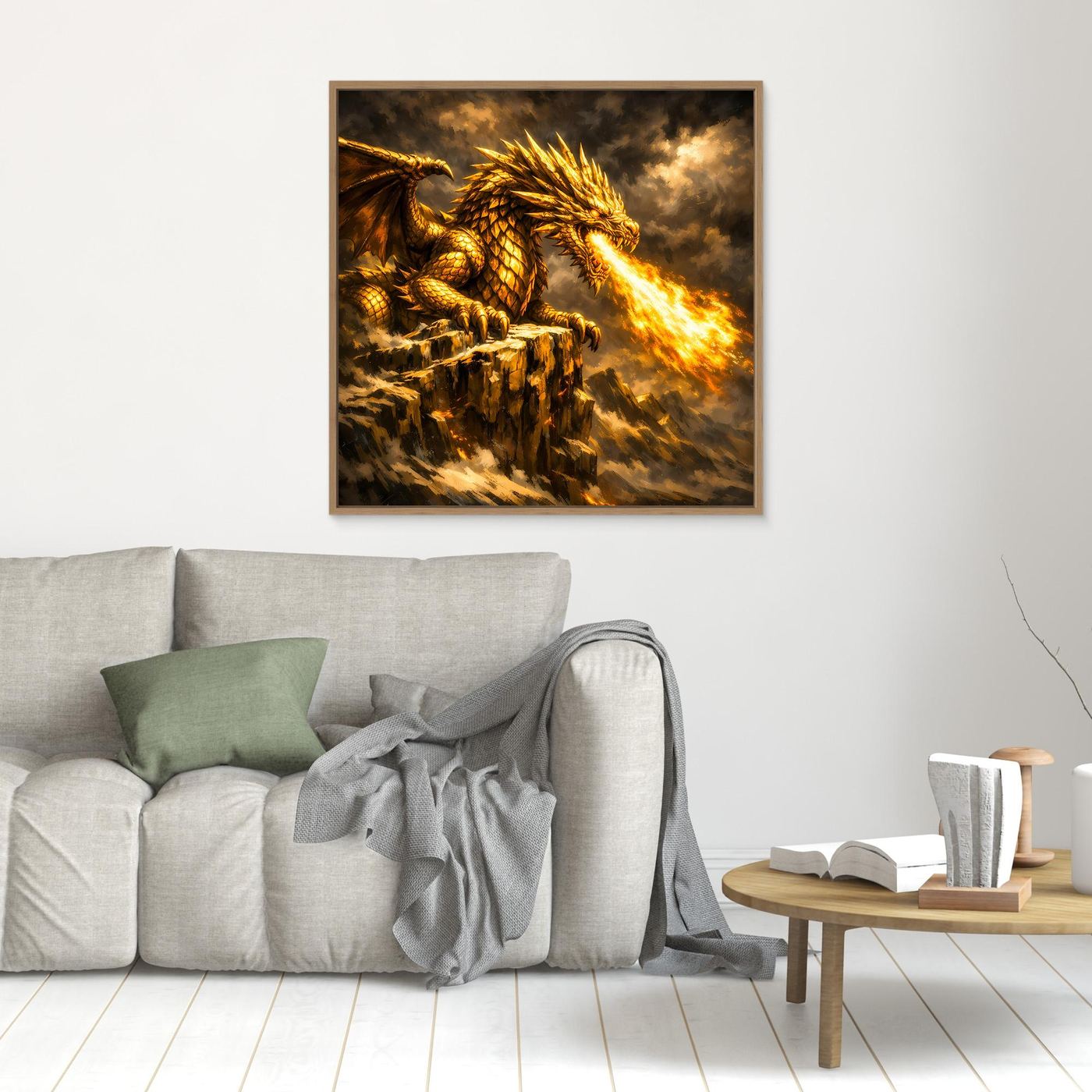 Leinwand Goldener Drache | Majestätisches Fantasy Wandbild