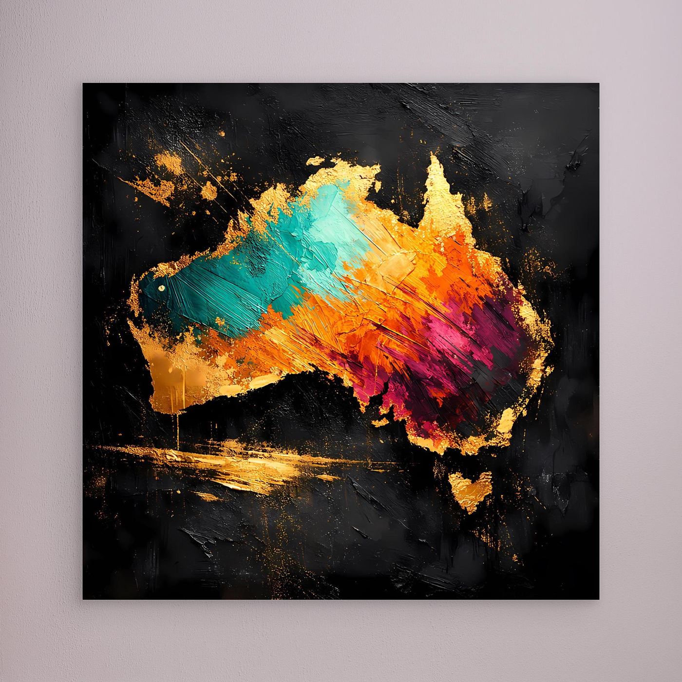 Leinwand Abstrakte Australien Karte in Gold und Türkis | Modernes Kontinent Wandbild