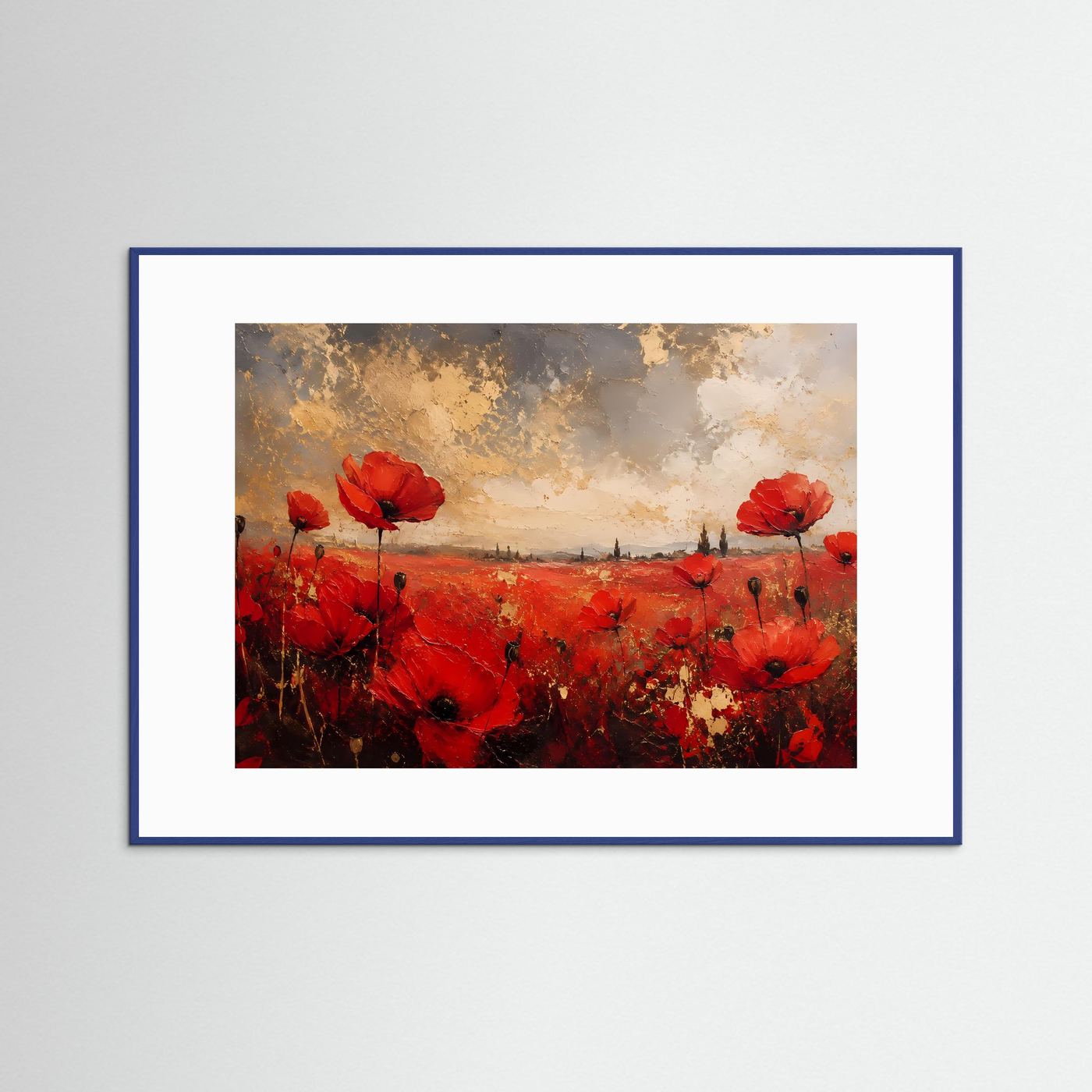 Mohnblumenfeld in Ölfarben | Abstraktes Sommer-Poster in Rot & Gold | Modernes Wandbild Querformat