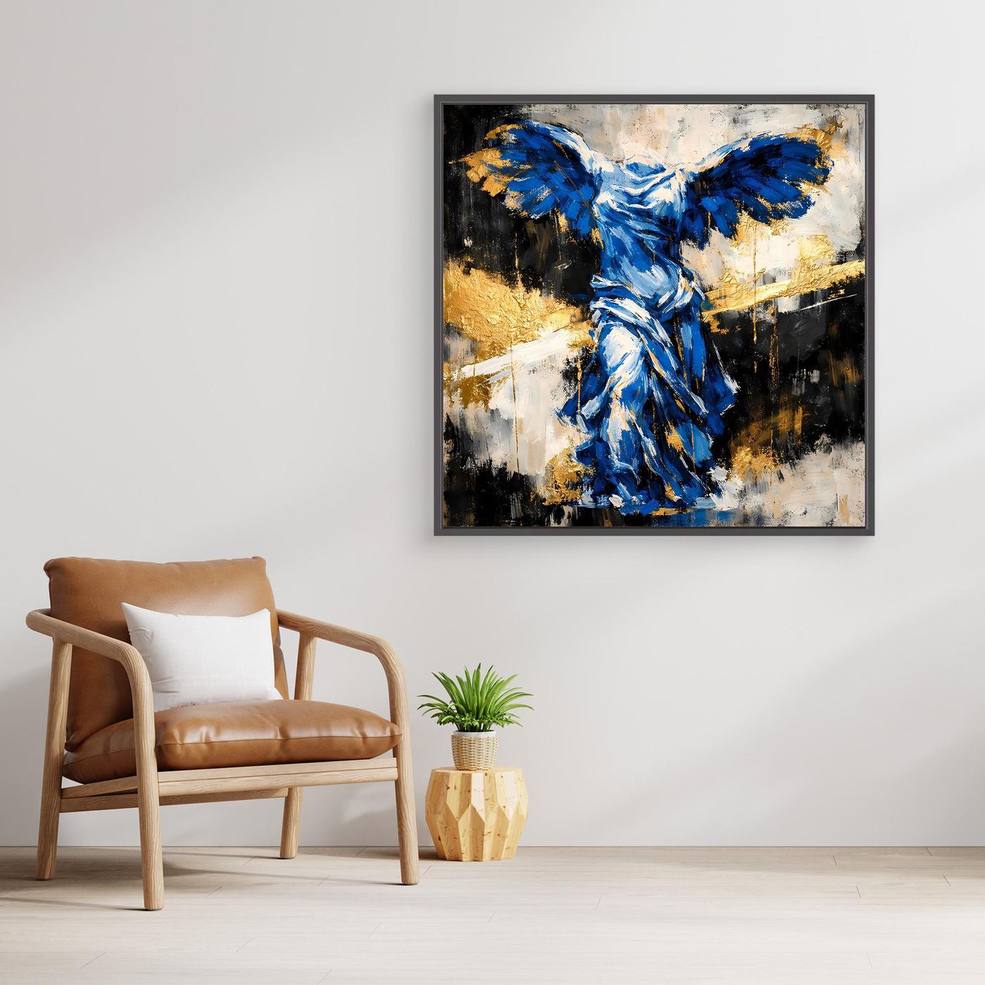 Leinwand Nike von Samothrake in Blau | Abstraktes Skulpturen Wandbild Gold