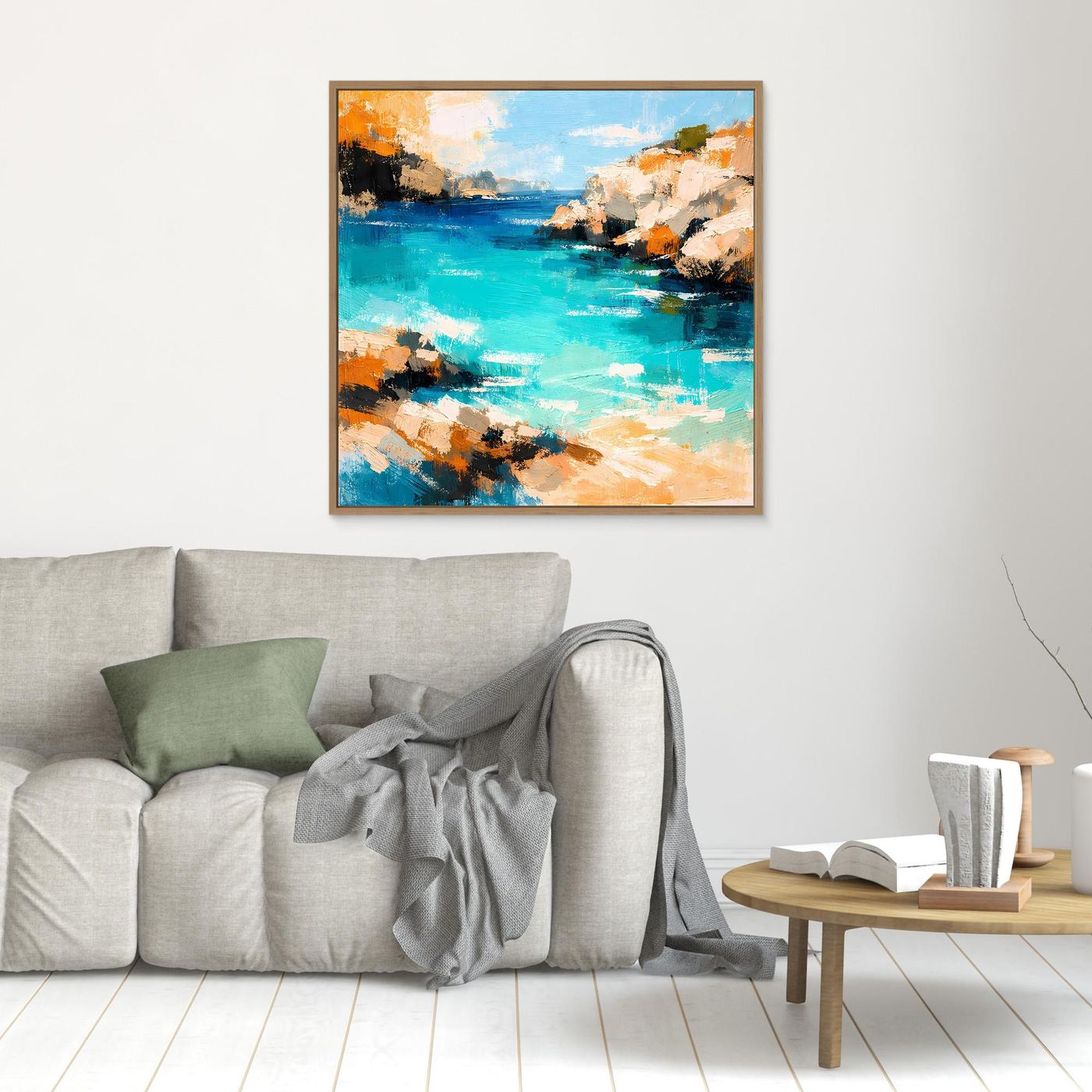 Leinwand Traumhafte Klippenbucht | Abstraktes Mediterranes Küsten Wandbild