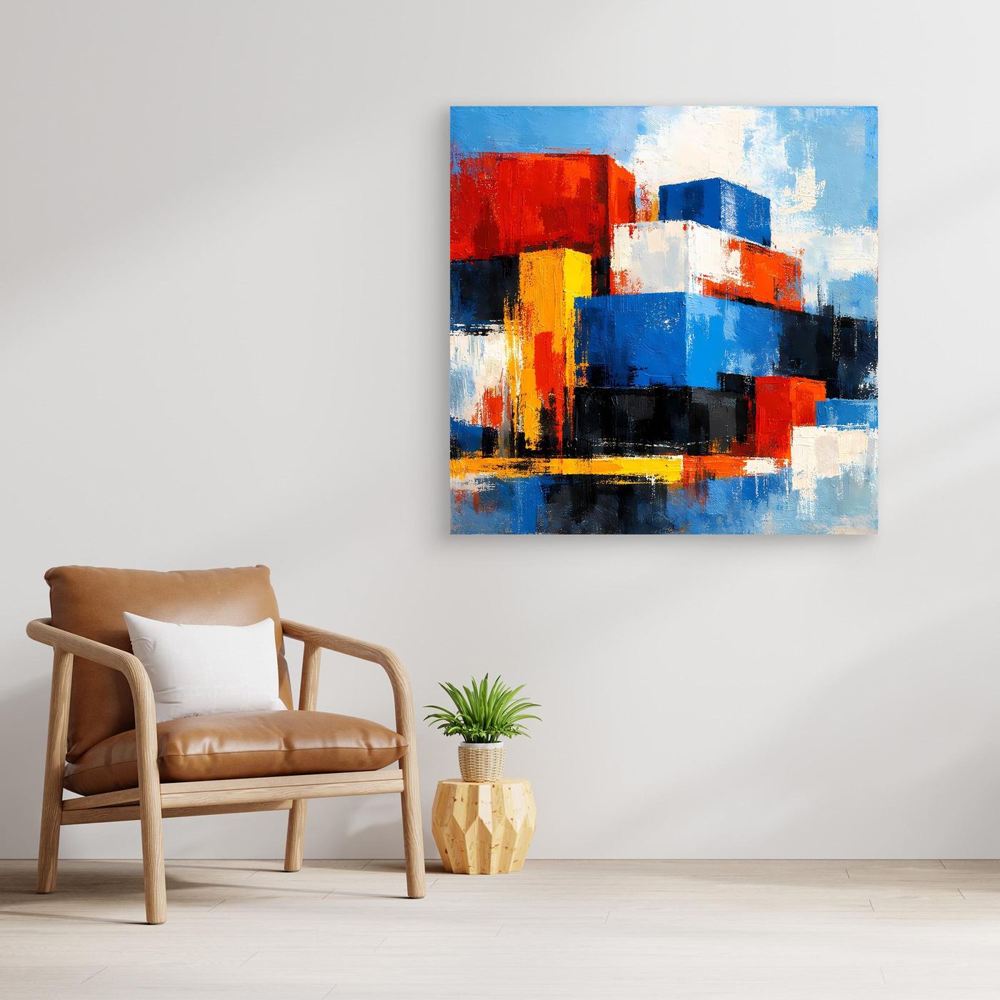Leinwand Abstrakte Geometrische Kuben | Modernes Wandbild Bunte Blöcke