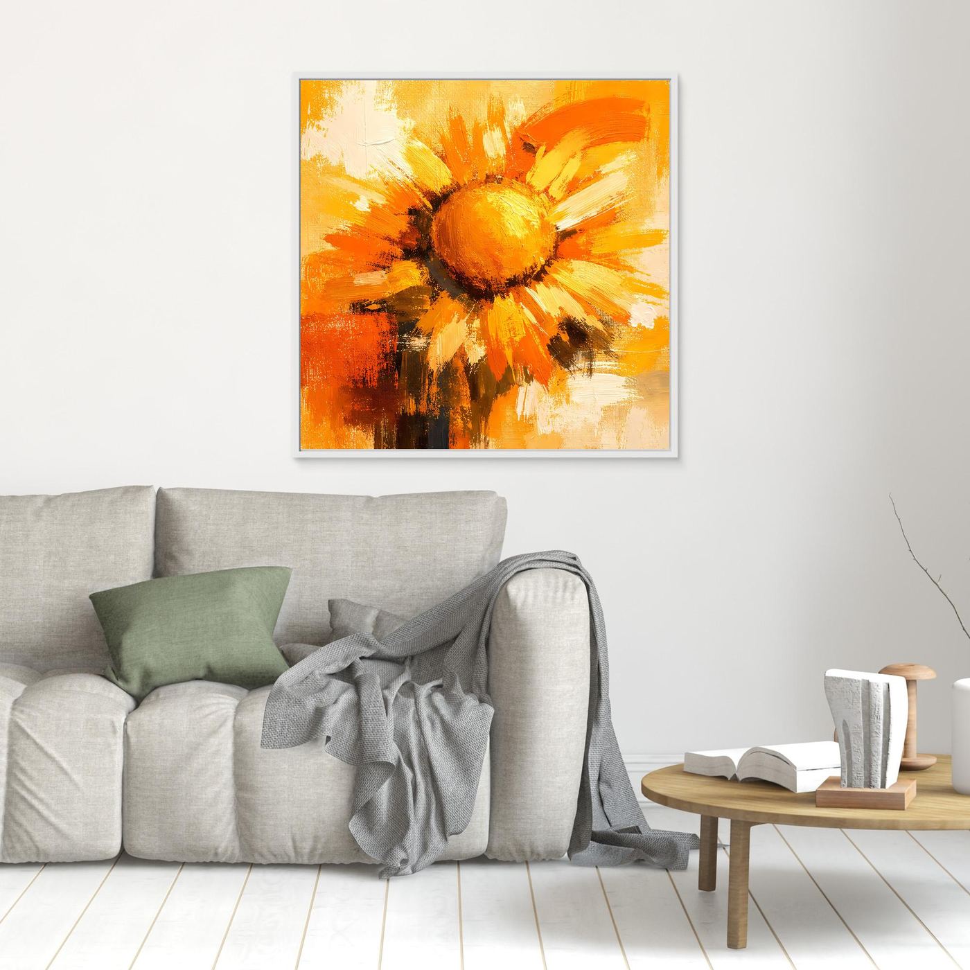 Leinwand Abstraktes Sonnenblumen Gemälde | Modernes Florales Wandbild Gelb Orange