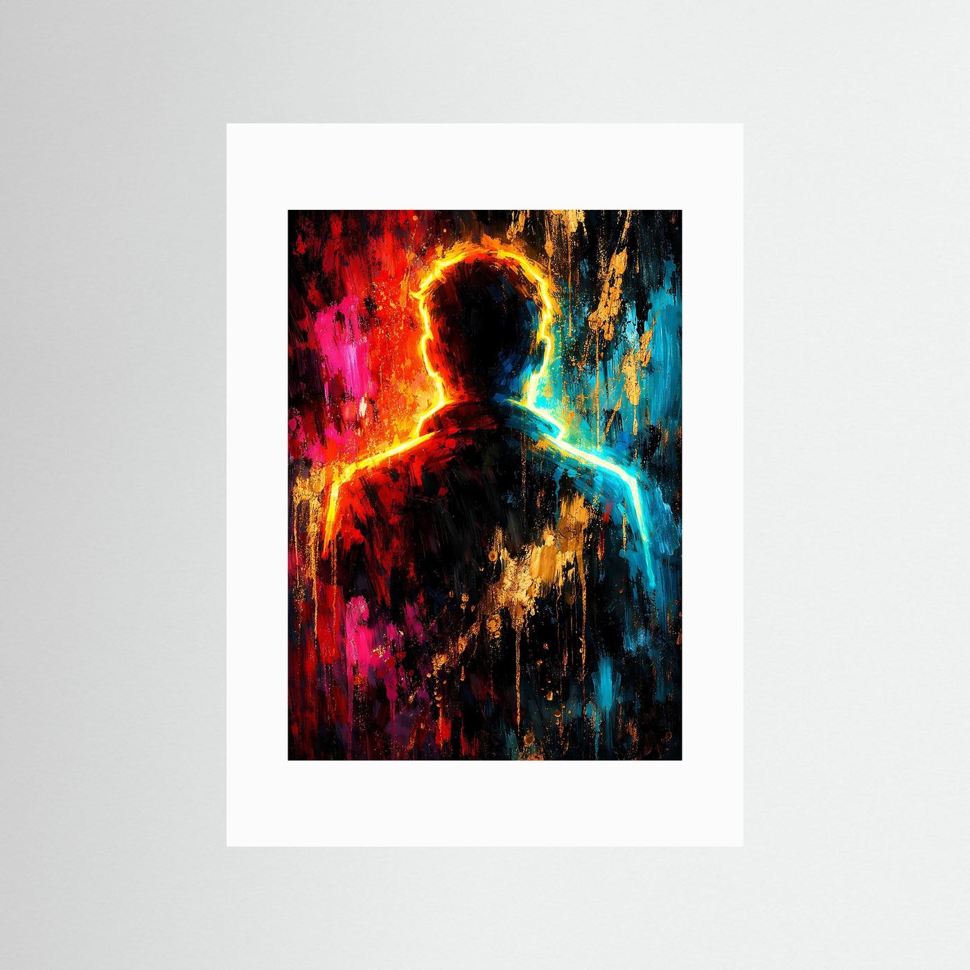 Hochformatiges Poster mit Menschensilhouette, Neon-Glühen, ohne Rahmen